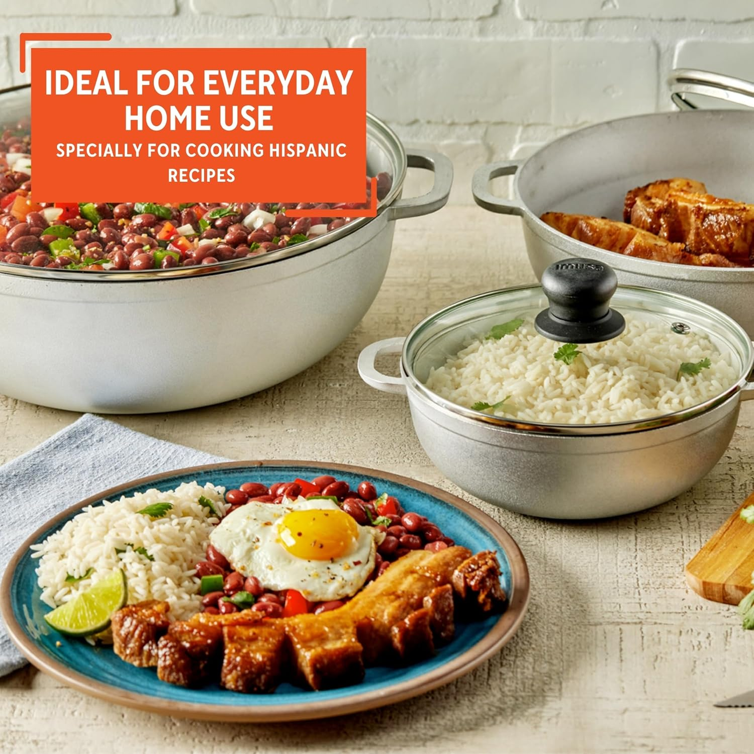 IMUSA 3 Piece Caldero Set with Tempered Glass Lid 1.5/2.5/5.2Qt image number 2