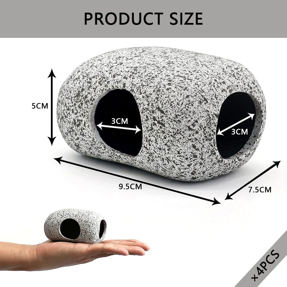 4 PCS Aquarium Ceramic Hideaway Rocks &ndash; Safe Fish Tank Decorations for Betta, Shrimp, Reptile Breeding, Hiding & Playing &ndash; Non-Toxic Cavern Caves for Aquatic Pets image number 2