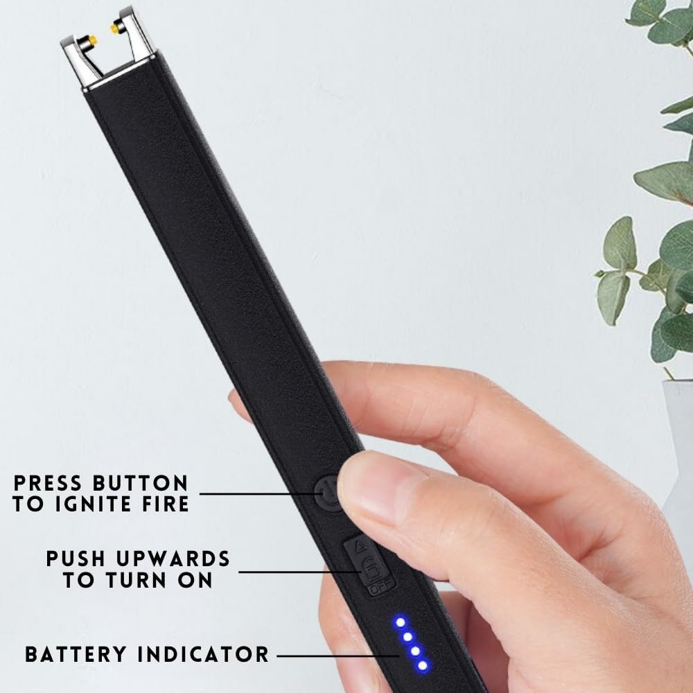 Lighter Electric Candle USB Type C Rechargeable Lighter with Upgraded LED Battery Display Safety Switch Flameless Plasma Windproof for Cooking Bbqs Fireworks, Gifts for Women Men Mom Wife (Blue) - Blue image number 2