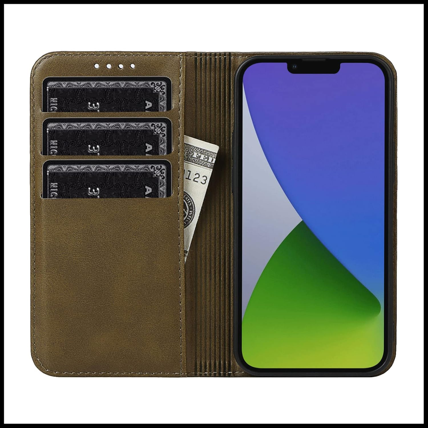 FROLAN for Iphone 14 Wallet Case with Card Holder, Premium PU Leather Credit Slot Flip Folio Book Drop Protection Shockproof Phone Cover for Iphone 14 6.1 Inch (Dark Green)