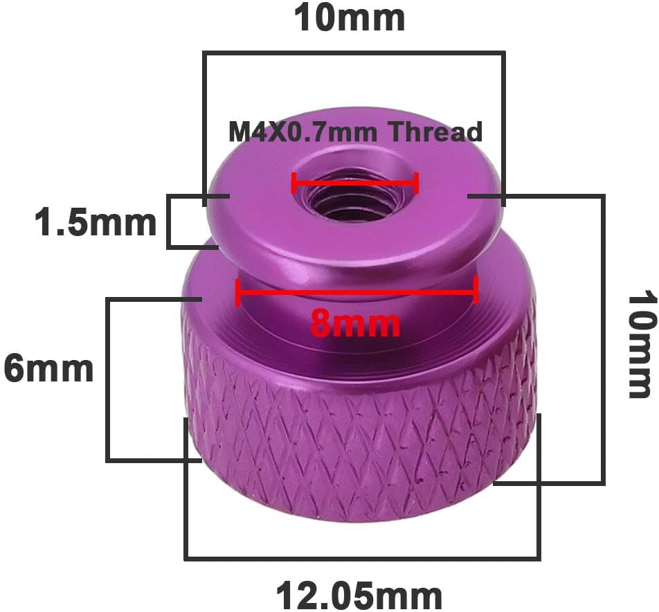 SING F LTD 10PCS Knurled Thumb Nut M4X0.7Mm Aluminum Alloy with Collar High Head Blind Hole Knurled Thumb Nuts 10X10X12.05Mm for Computer Case image number 3