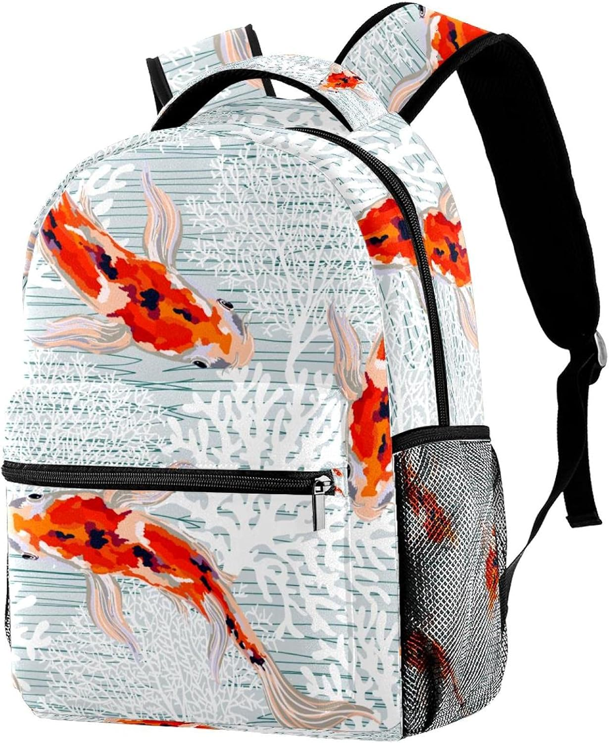 Spring Summer Background with Koi Fish, Corals Backpack Students Shoulder Bags Travel Bag College School Tote Backpacks image number 2