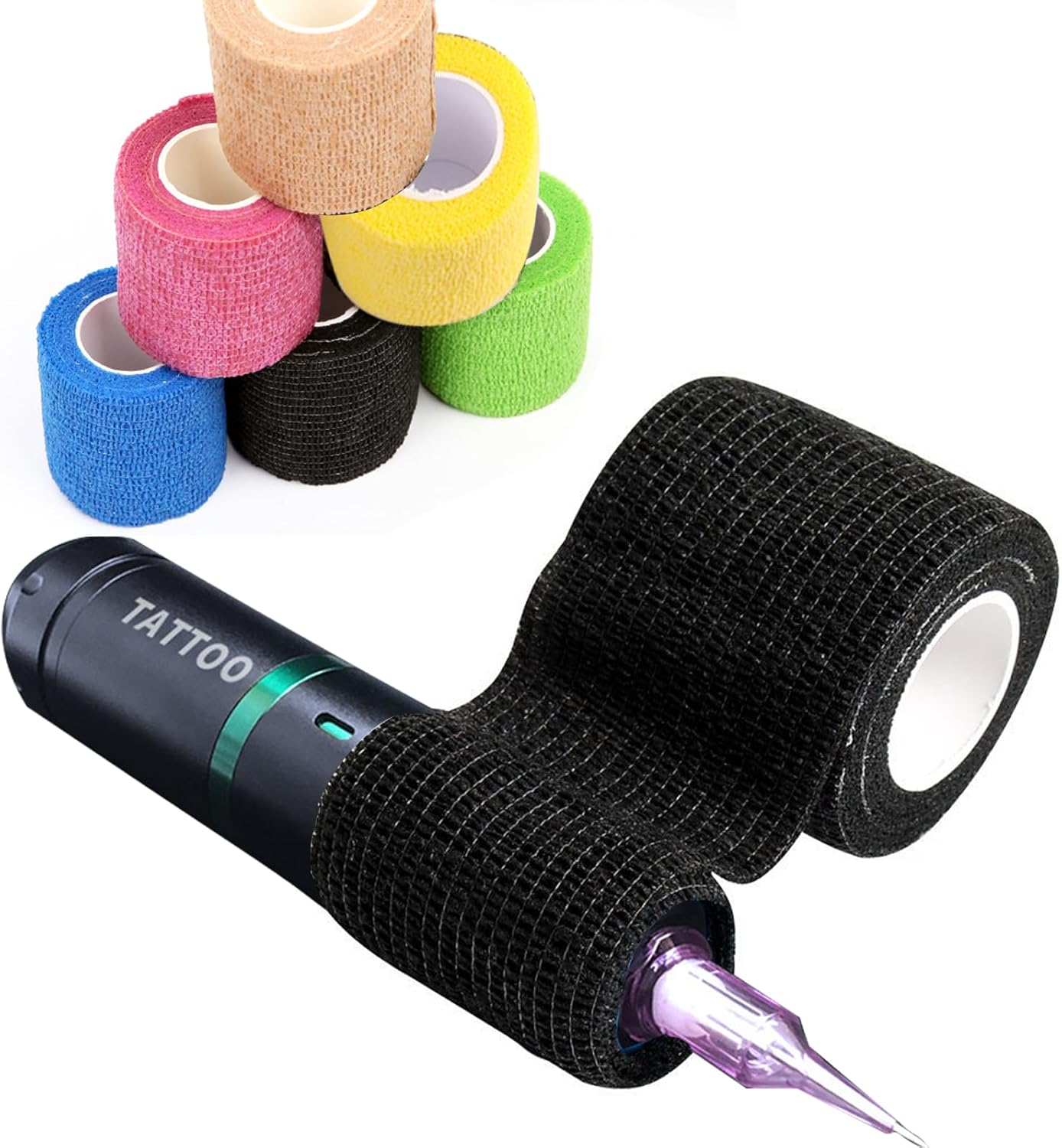 HOINCO Tattoo Machine Pen Cover Tape Wraps,200Pcs Tattoo Machine Covers and 6Pcs Tattoo Machine Tape Grip Wrap 2 X 5 Yards Self for Tattoo Supplies image number 3