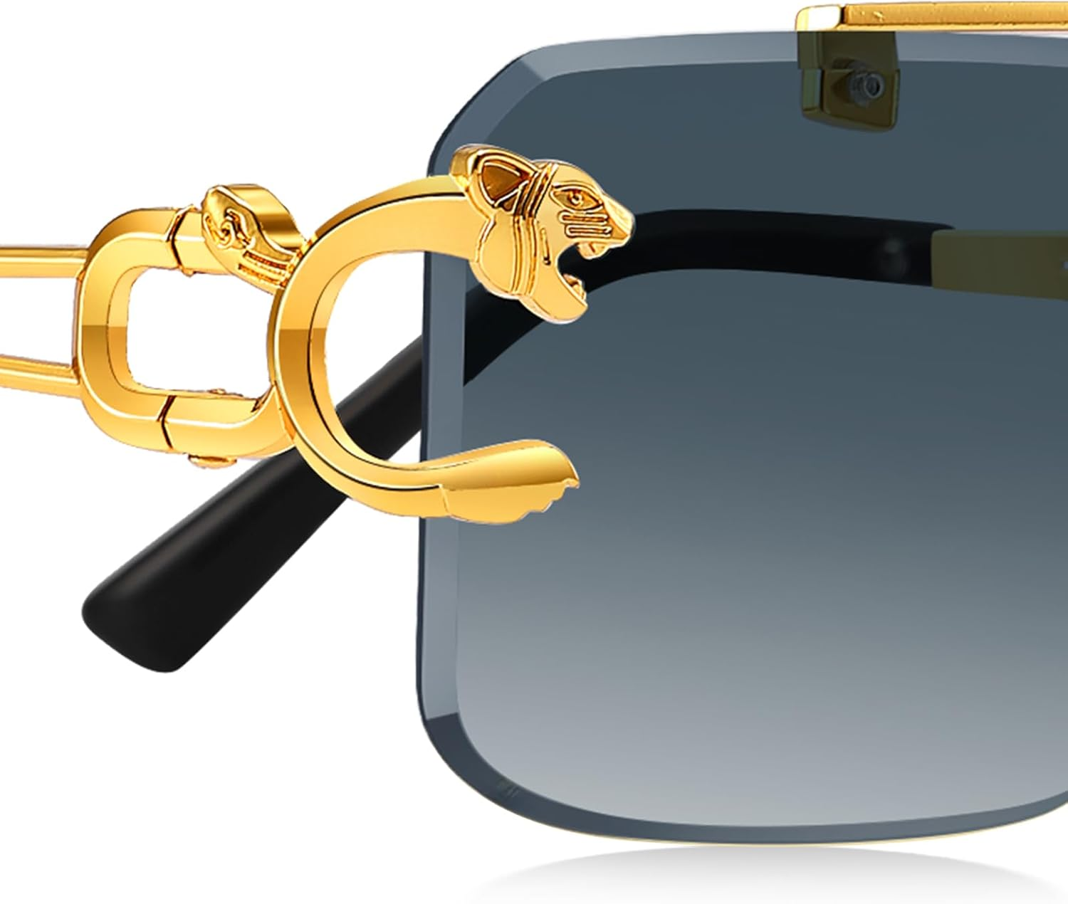 Kepoita Rimless Sunglasses for Men Square Fashion Shades Tinted Lens Metal Frameless Rectangle Y2K Glasses UV400, A:Gold Frame Double Grey, Suitable for All Face Shapes image number 4