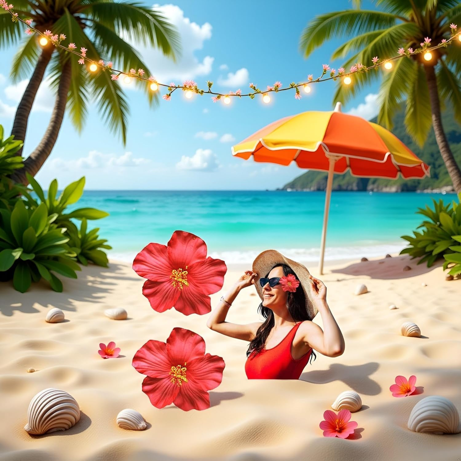 2 Pcs Red Hawaiian Flower Hair Clip for Adult Women Girls Fashion Bohemian Flowers Hair Accessory for Dancer Bridal Wedding Beach Party Clips and Barrettes Hair Accessories 8 Cm image number 1