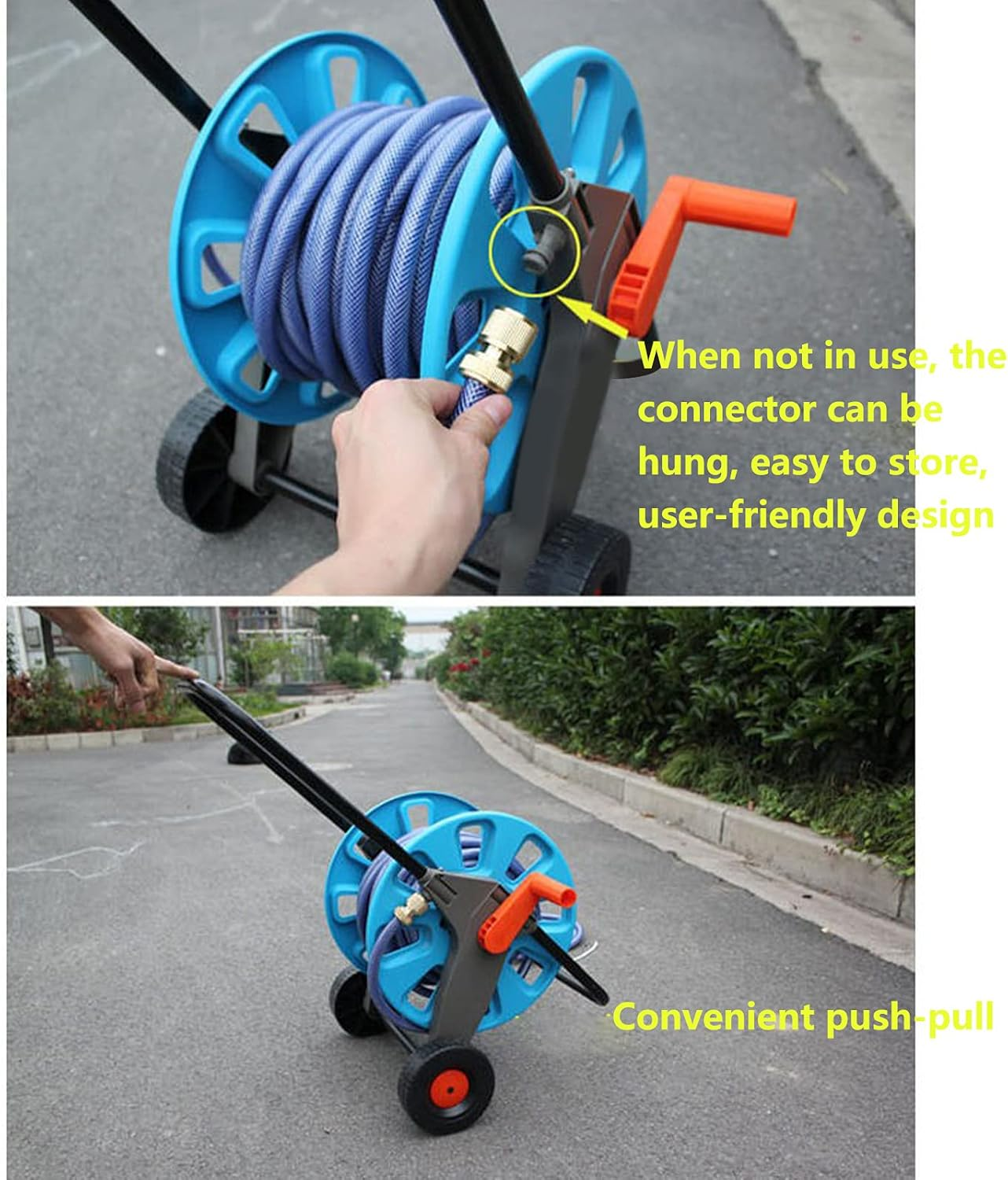 Garden Hose Reel Cart, Outdoor Water Hose Cart for Storing 50M G1/2 Hose, Portable Hand Push Water Pipe Storage Rack with Wheels for Gardens, Courtyards, Lawns, Pastorals