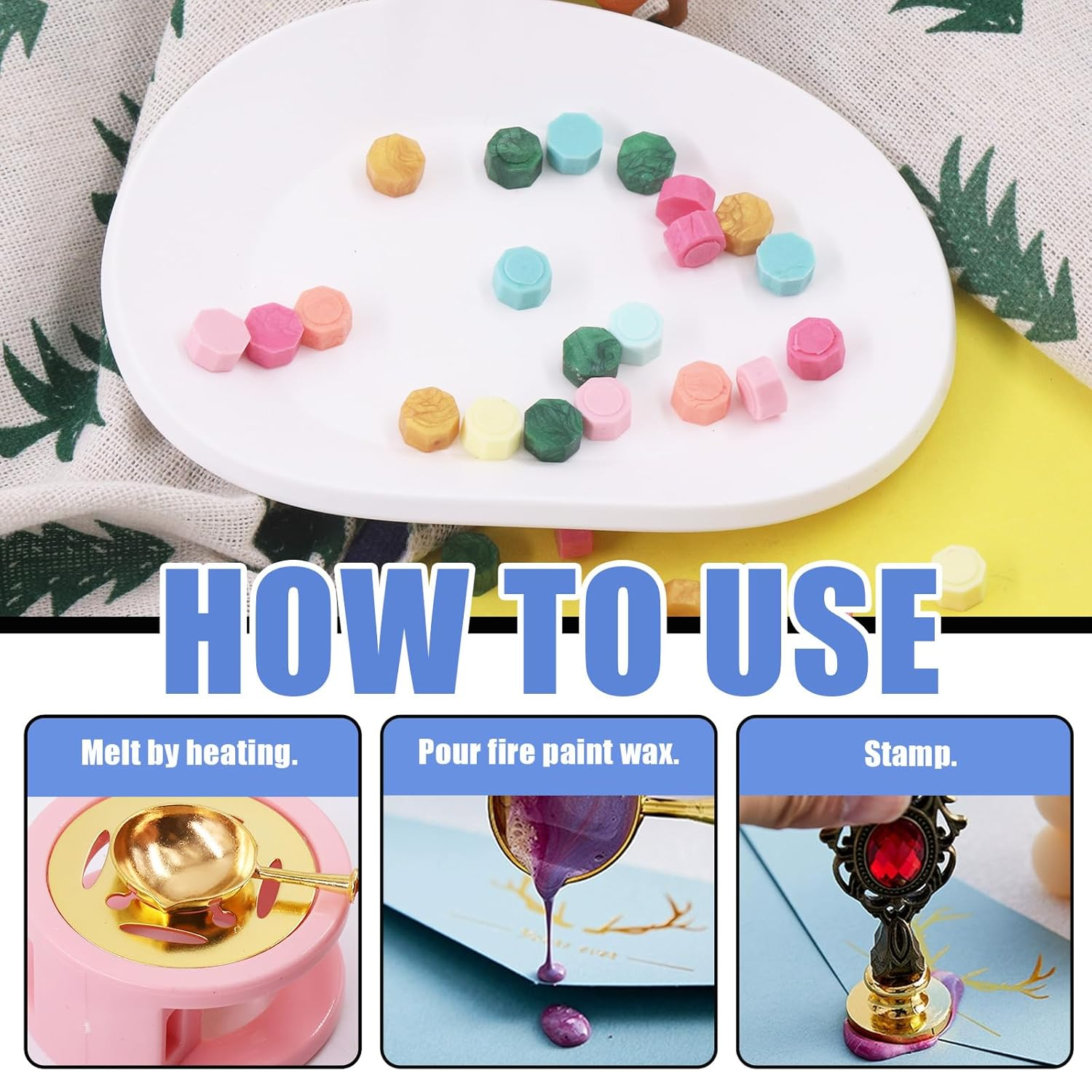 Glarks 467Pcs Wax Seal Stamp Kit, Wax Letter Seal Set with Colorful Wax Seal Beads, Wax Seal Spoon, Bear Shaped Wax Seal Mold, Candles for Envelope Letter Wedding Invitation Decor image number 3