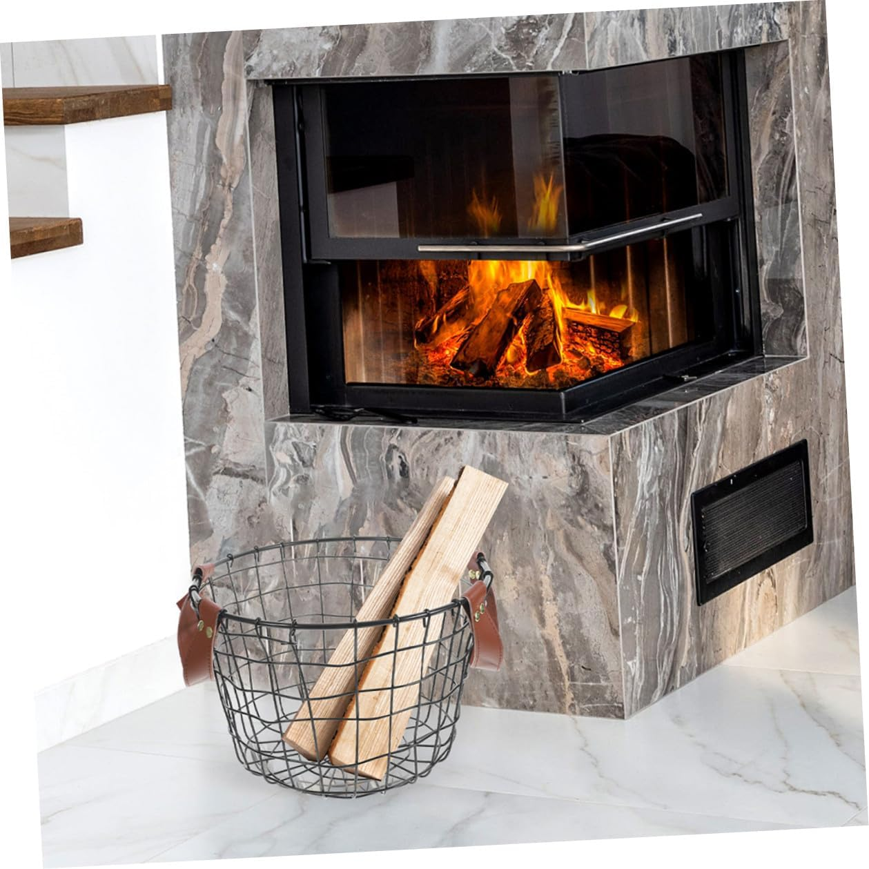 Gadpiparty 2Pcs Metal Firewood Storage Basket with Handles round Rustic Fireplace Log Holder Organizer for Indoor Outdoor Use Weather-Resistant Wood Carrier image number 1