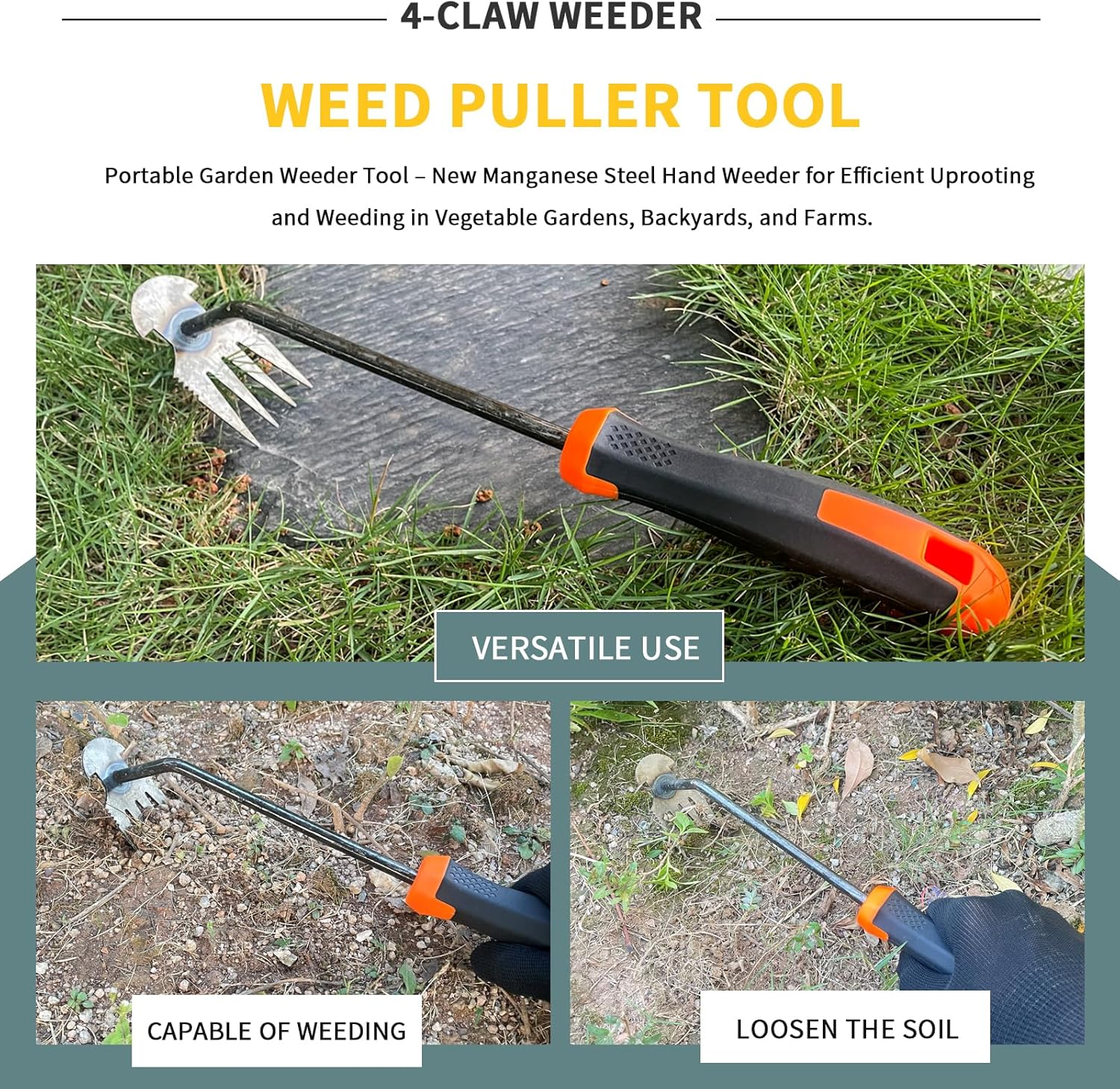 Weed Puller Tool-2Pcs, Upgrade Durable Garden Weeder Tools, Dual Purpose Manual Weed Removal Tool with Manganese Steel Teeth, Portable Uprooting Weeding Tool for Vegetable Gardens Backyards image number 6