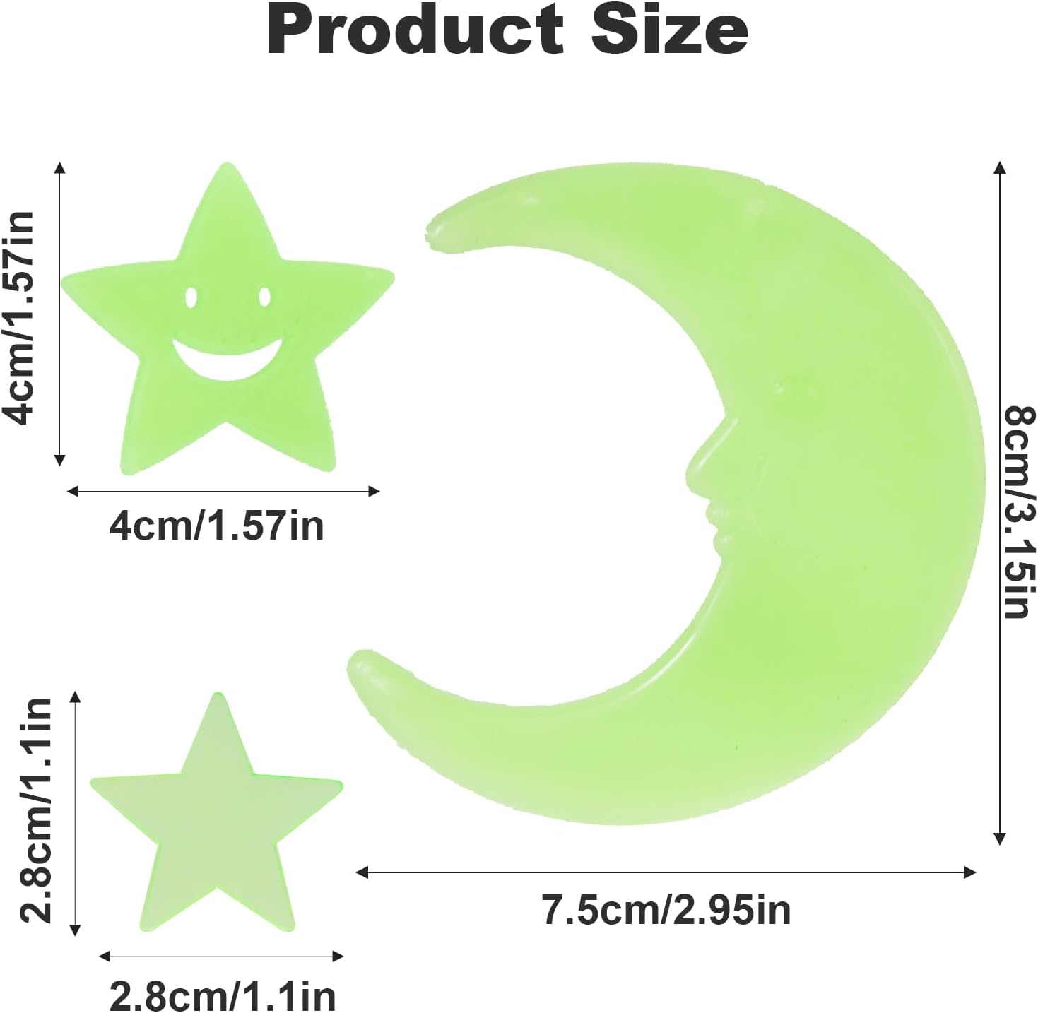 102 Pcs Glow in the Dark Star Stickers, Fluorescent Green 100 Stars 1 Moon 1 Smiling Star with Adhesive Tape, Ceiling & Wall Decals Decor for Kids Boys Nursery Bedroom Living Room image number 4