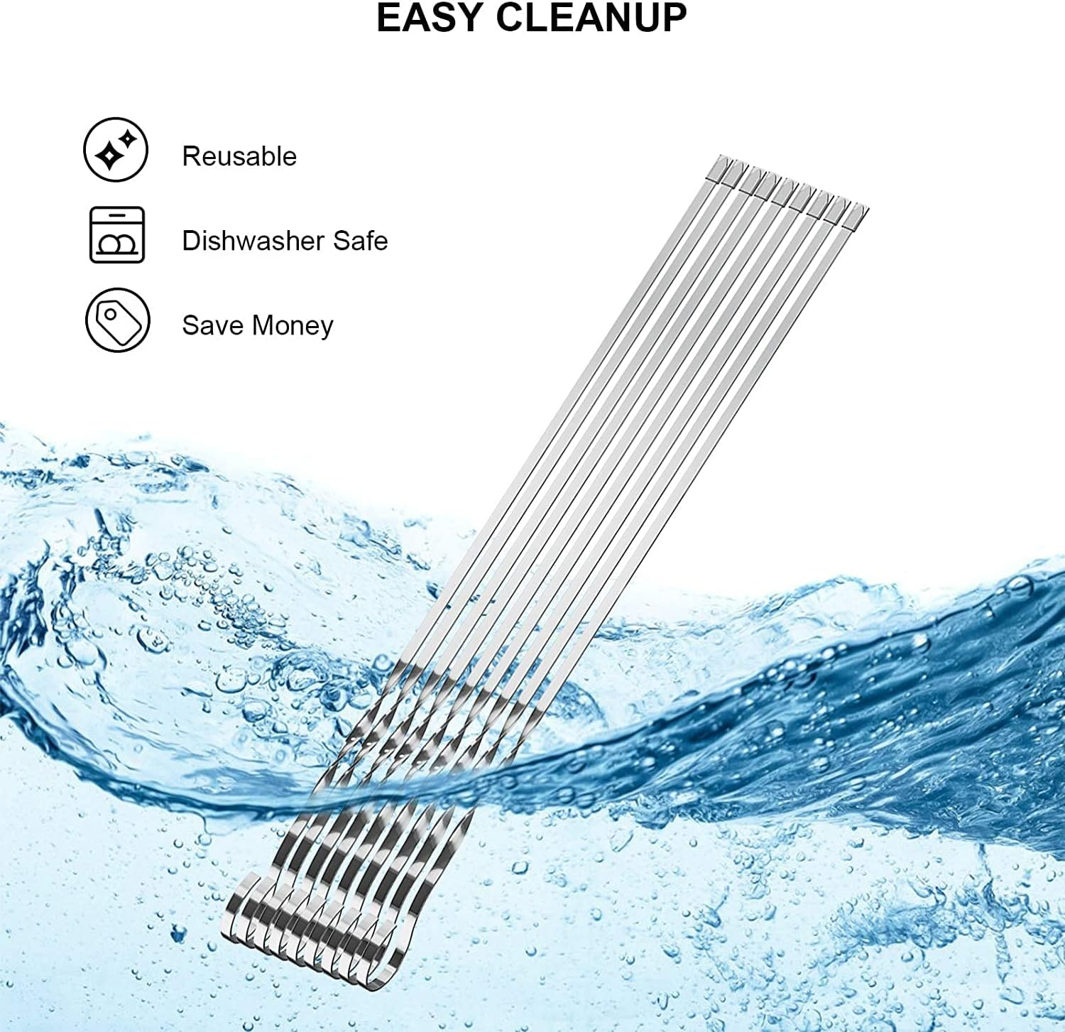 Mihao Barbecue Skewers - 12 Pack, 14" Long Flat Stainless Steel Shish Kebob Sticks with Silicone Sleeves image number 3