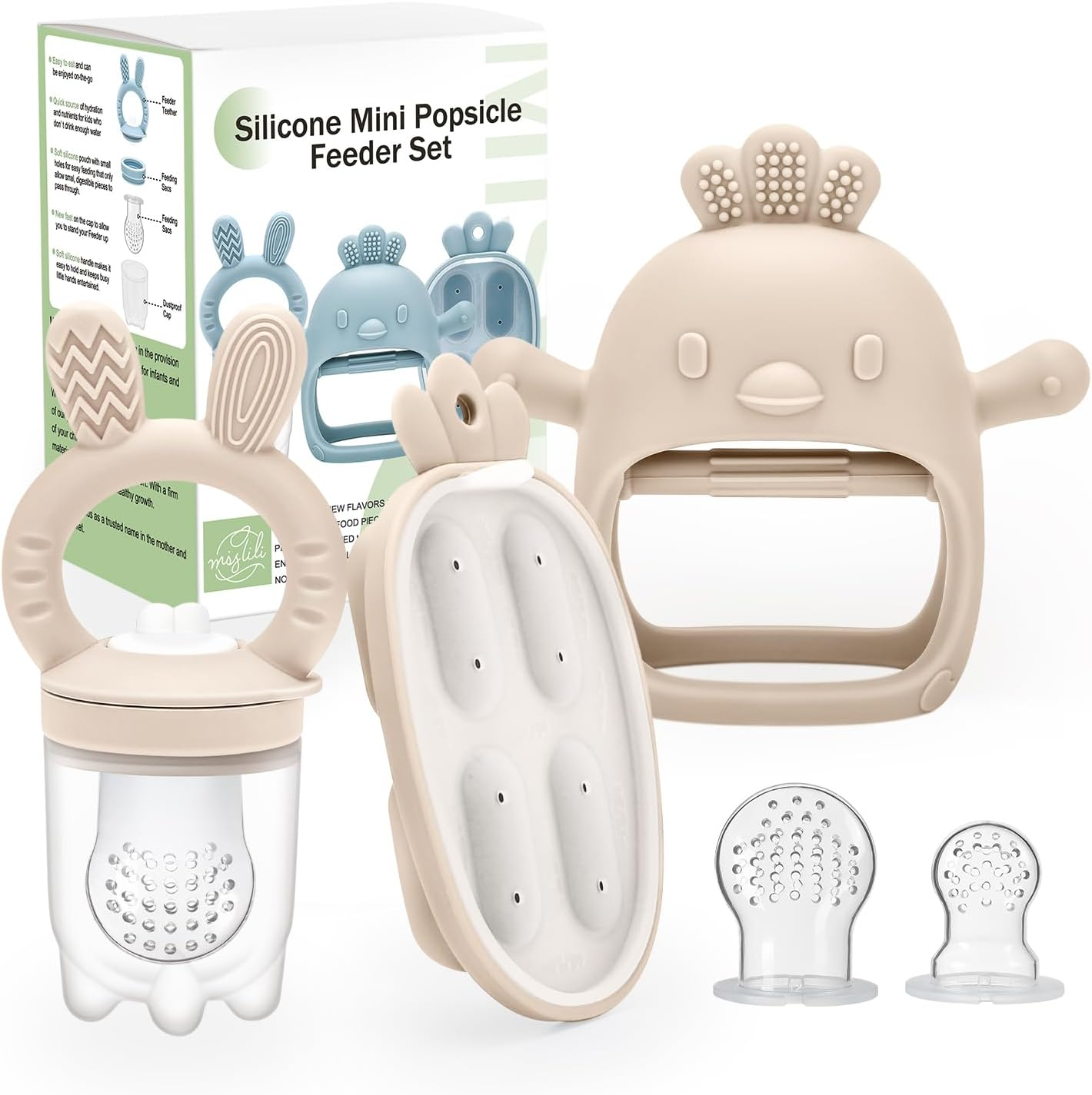 Silicone Baby Fruit Food Feeder, Freezer Tray with Lid for Batch Prep,Introduce New Foods, Breastmilk Popsicle Molds, Silicone Teething Toys image number 4