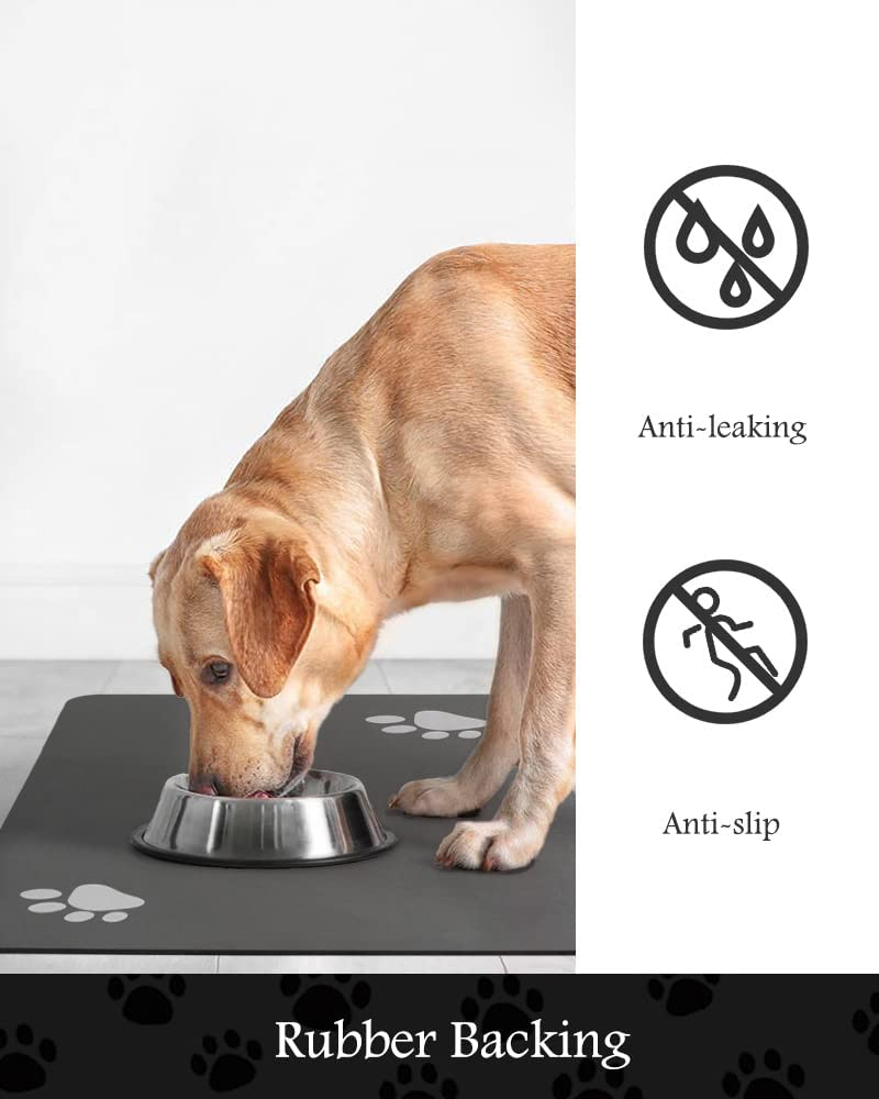 Pet Feeding Mat Dog Mat for Food and Water Dog Food Mat Cat Food Mat Pet Supplies (Dark Grey, 12"X19") image number 4
