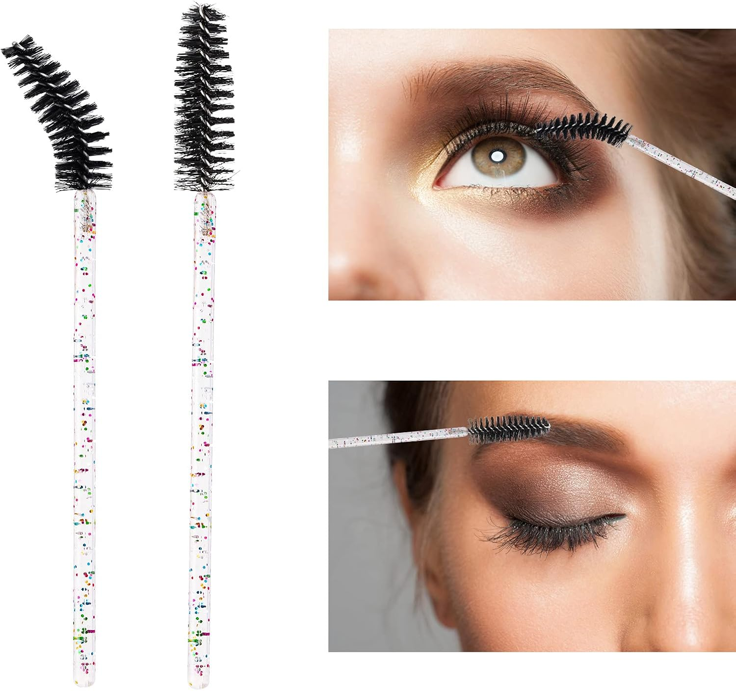 100 Pcs Crystal Eyelash Mascara Brushes Wands Applicator Makeup Sticks Disposable Eyebrow Spoolie Brush - Black - Crystal-Pink image number 7