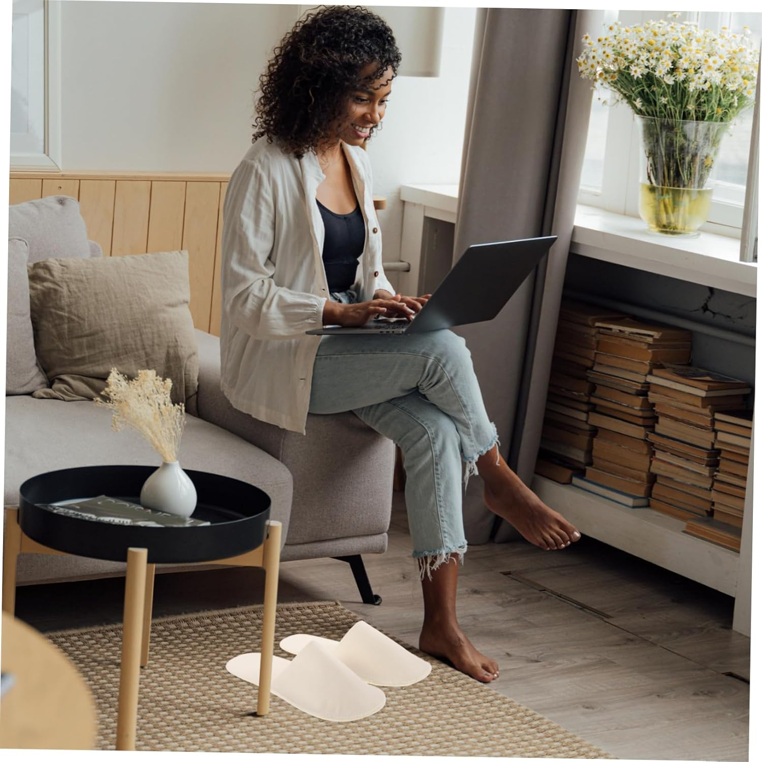 Ipetboom Felt Slippers Cozy Slippers House Slippers for Men Slippers for Outdoor While Releasing Men House Slippers Guest Slippers Men Comfy Slippers Spa Supplies Felt Cloth Black