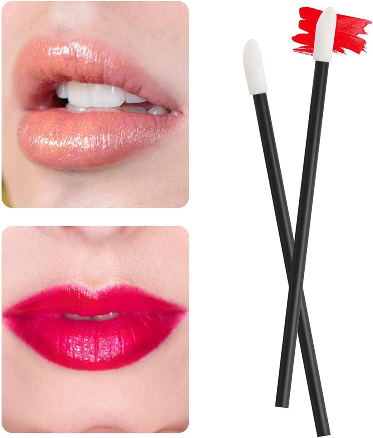 SYGELER 200PCS Disposable Lip Brushes - Lint-Free Lipstick & Gloss Applicator Wands, Hygienic Makeup Tools for Precise Application (Black) image number 1