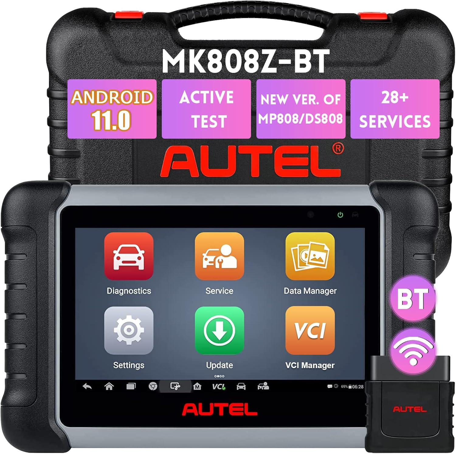 Autel Scanner Maxicom Mk808Z-Bt(Same as MK808BT PRO), Android 11 Based Bi-Directional Control Scan Tool Upgraded of MK808BT/MK808S/MX808, 28+ Services, Compatible with BT506/MV108S (Original) image number 3
