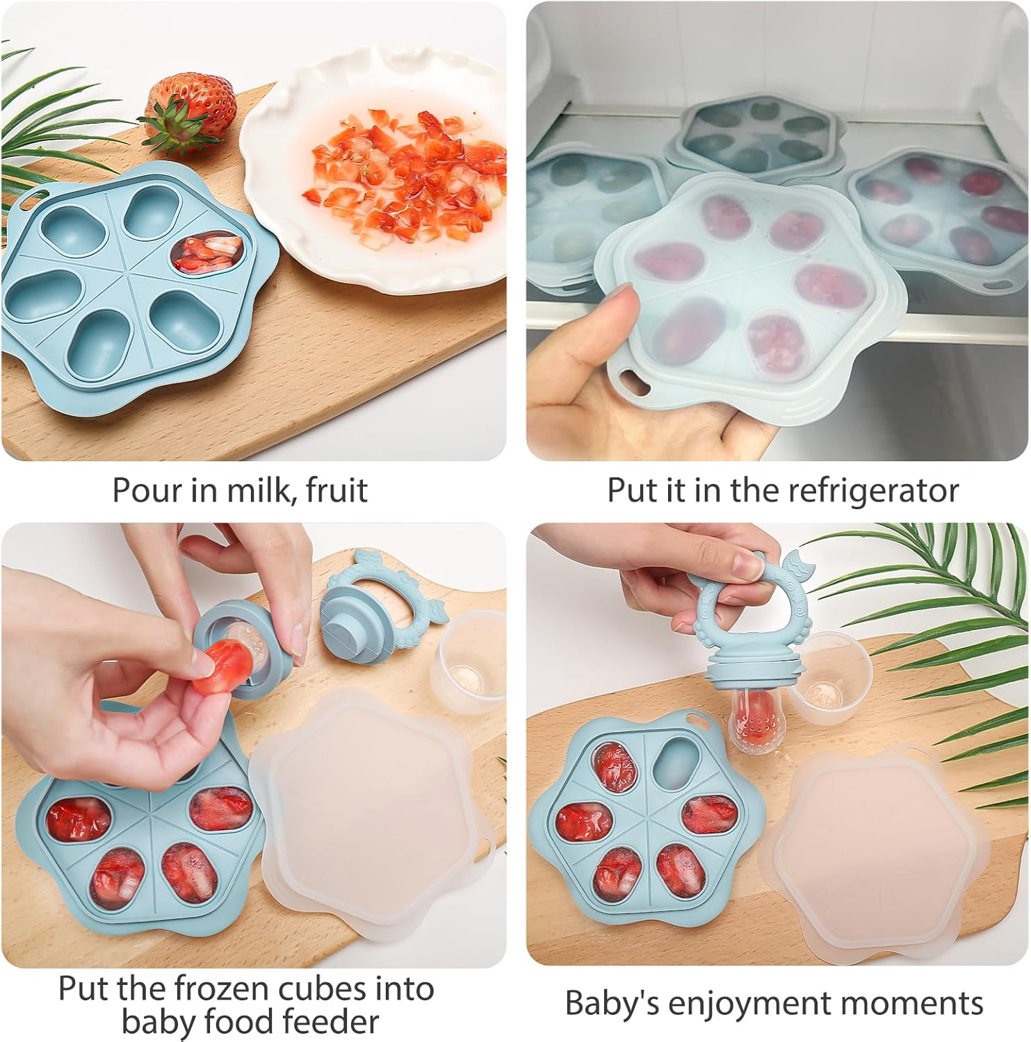 MR.TIMELAG Baby Fruit Food Feeder & Mini Freezer Nibble Tray Combo, Additional Silicone Sacs, BPA Free Silicone Feeder for Safe Infant Self Feeding, for Teething Babies and Self-Feeding Babies image number 1