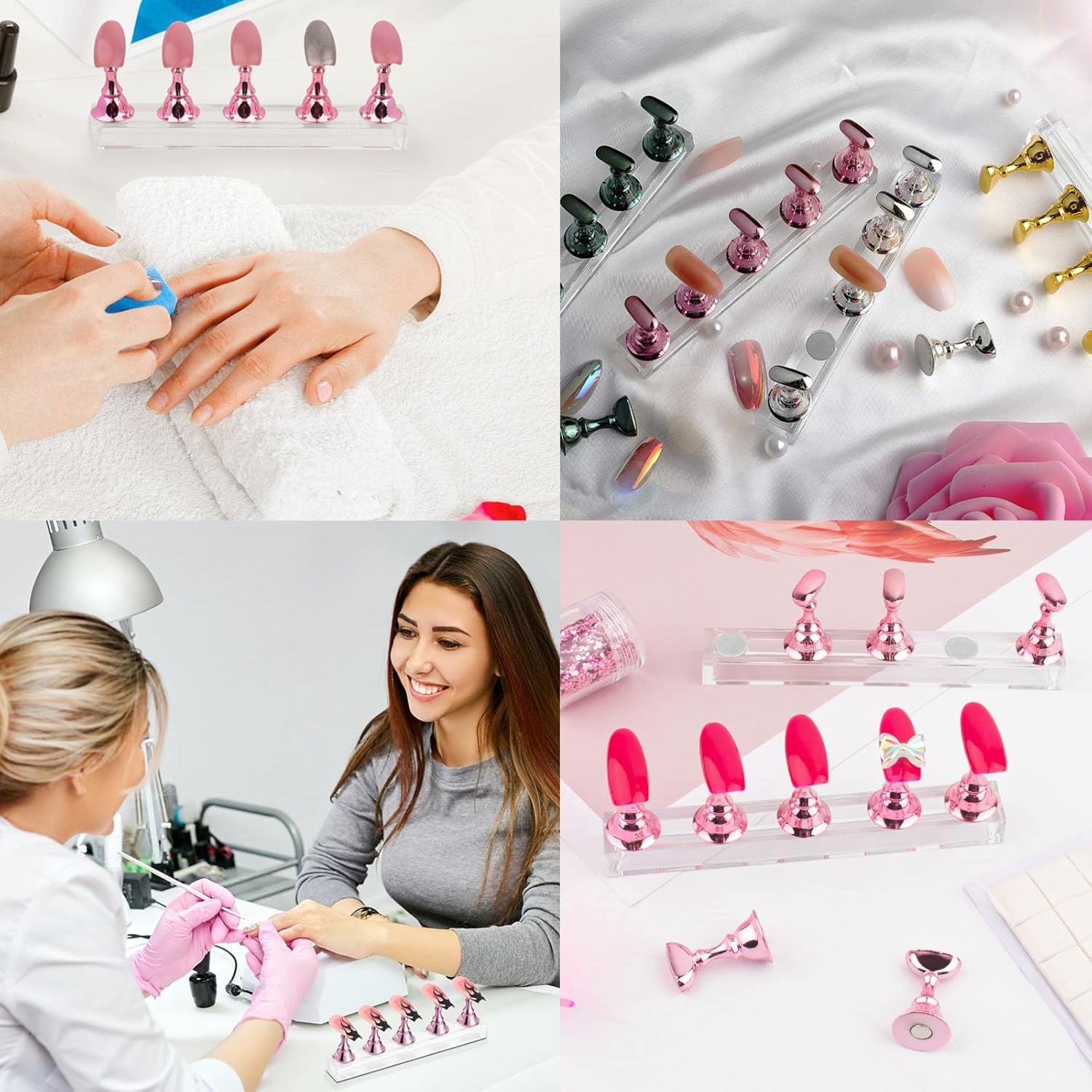 2 Set Acrylic Nail Design Practice Stands,Nail Display Stand for False Nail Tip Manicure Tool,Nail Tips Stand for Press On,Magnetic DIY Nail Crystal Holder with Reusable Sticky Putty Clay image number 1