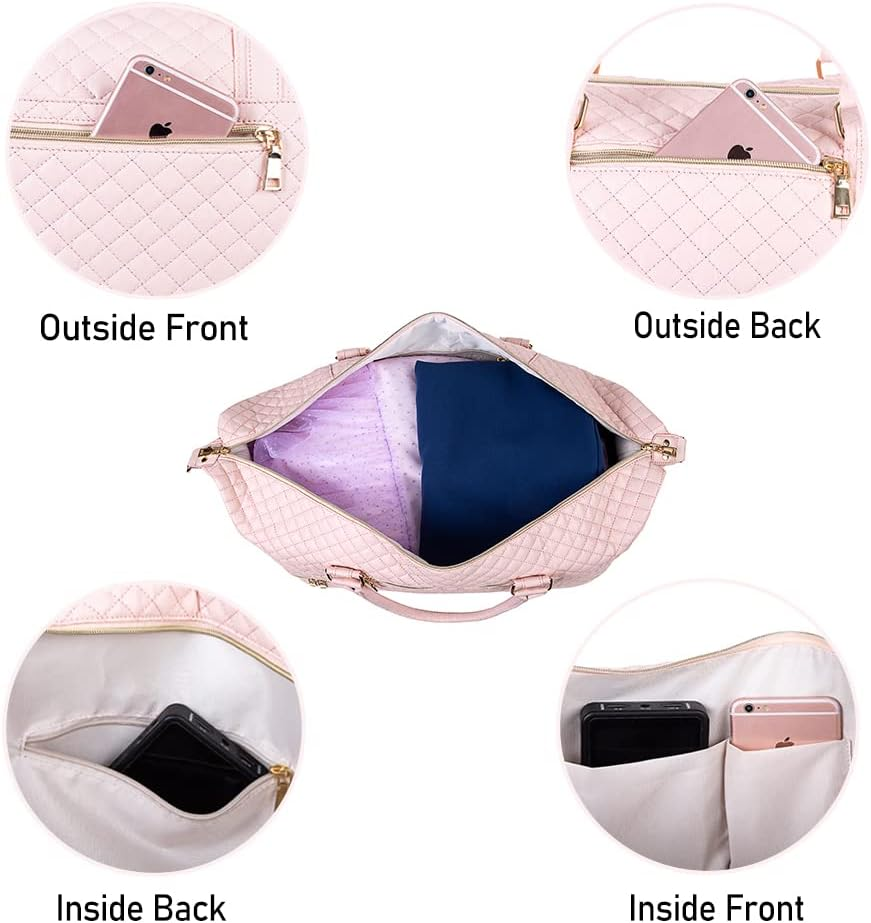 Leather Travel Bag with Shoe Pouch,Weekender Overnight Bag Waterproof PU Leather Large Carry on Bag Travel Tote Duffel Bag for Men or Women image number 3