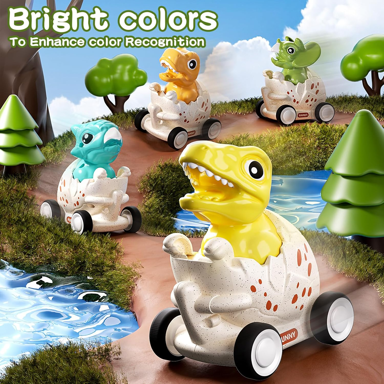 Jovow Baby Toys Car for 1 Year Old, 4PCS Baby Press Go Friction Car Toys for Toddler Boys Girls 6-18 Months image number 5