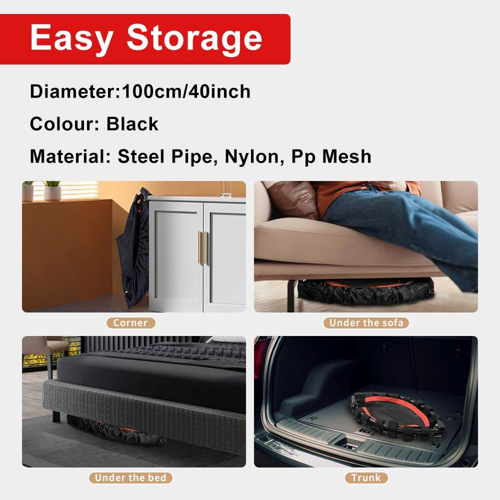 VOLKWELL 40Inch/50Inch Foldable Mini Trampoline, 150KG Heavy Duty Fitness Rebounder with Adjustable Handle & Non-Slip Mute Legs, Indoor/Outdoor Exercise Equipment for Adults