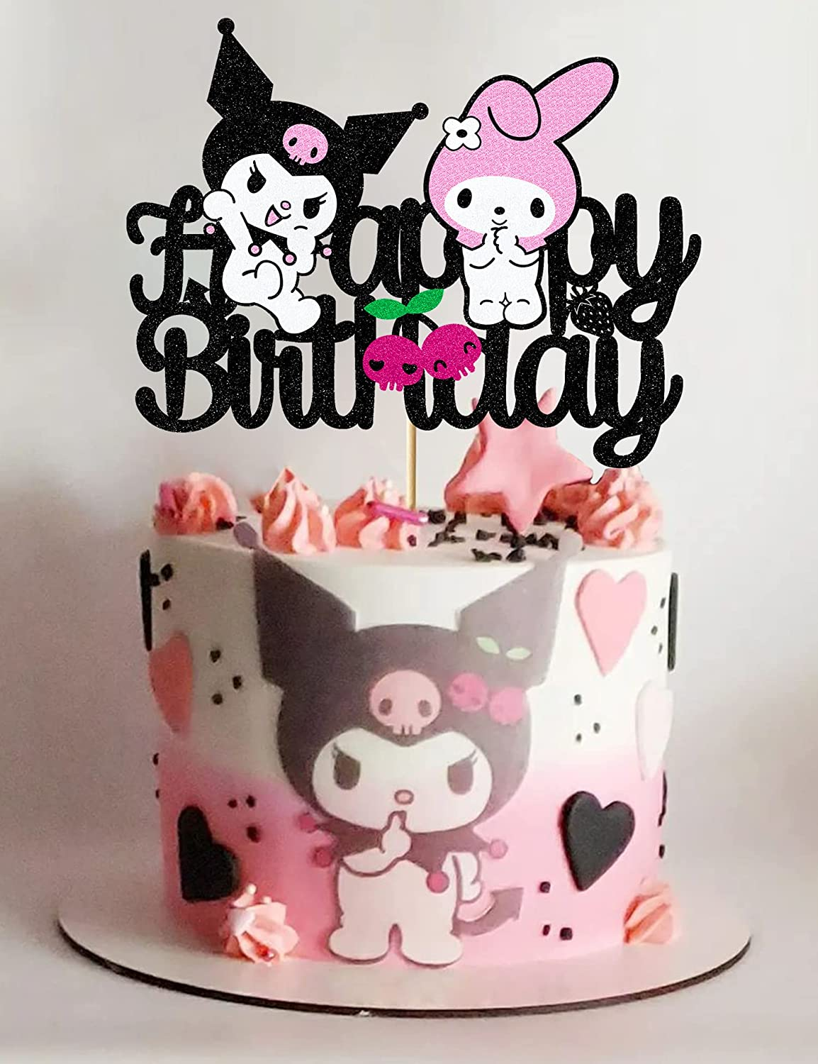 WOOTONG Kawaii Animal Cake Topper - 1 Pack (6.5'' X 5.1'') - Black Glitter - Birthday Party, Baby Shower - Cake Decoration image number 5