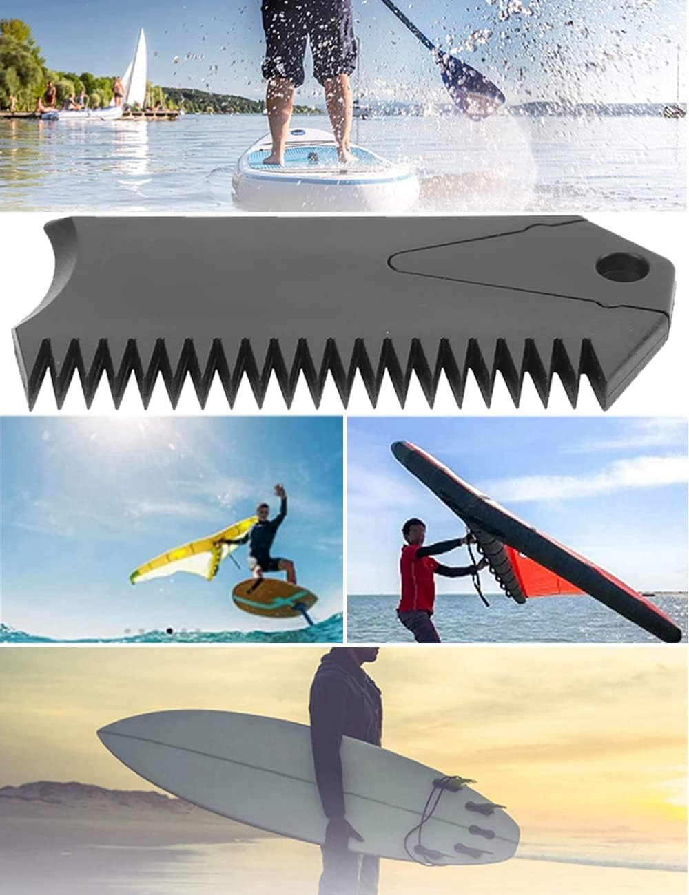 4 Pack Wax Comb with Fin Key, SUP Surf Board Wax Comb, Cleaning Remover Skim Board Surfing Accessory, Surfboard Wax Remove Comb Portable Black Fin Wax Scraper Tool, Black Maintenance Remover Comb image number 6