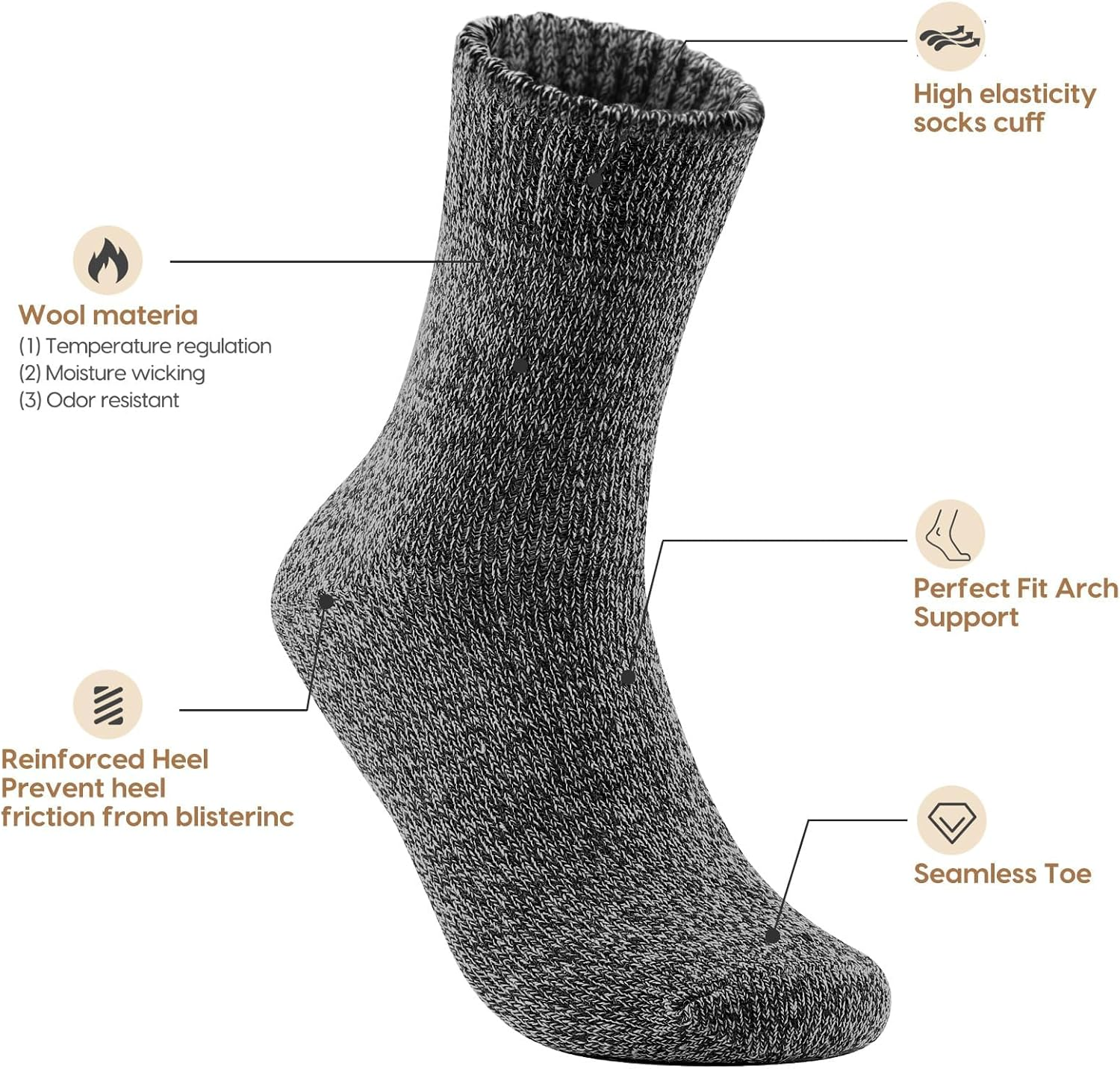 (5 Pairs) ZANZER Wool Socks Men'S Winter Mid-Tube Warm Socks Autumn and Winter Thickened and Plush Long Socks image number 1