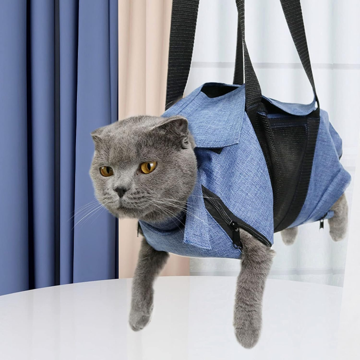 Cat Bathing Bag,Cat Grooming Carry Bag, Cat Grooming Carry Bag Adjustable Neck Circumference Breathable Foldable Portable Pet Bathing Bag for Nail Trimming