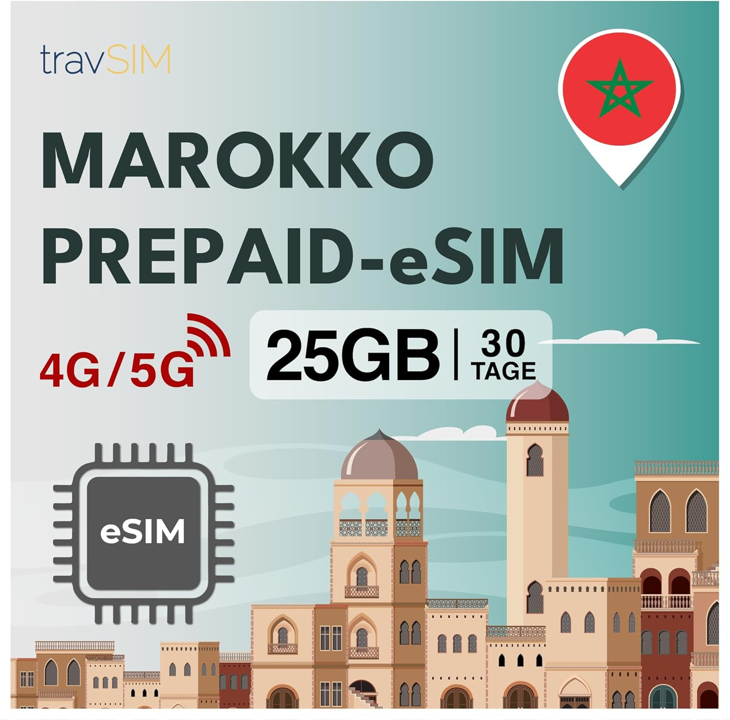 Travsim Morocco SIM Card | 15 Days - 5GB Data SIM | 5G/4G High Speed Data | Unlimited Internet Access for Google, Facebook, Whatsapp, Instagram and More image number 5