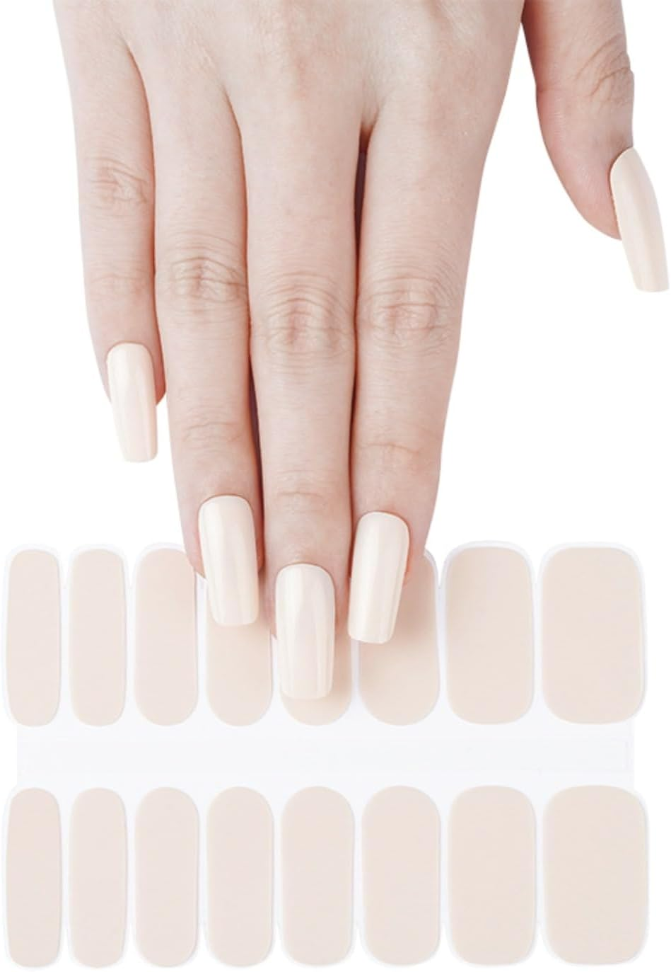 NKA Semi-Cured Gel Nail Strips Kit &ndash; 16 Long Strips in 8 Sizes &ndash; Quick & Easy Application &ndash; Cures in 60 Seconds &ndash; Includes Mini File & Cuticle Stick &ndash; Long-Lasting (Sand)