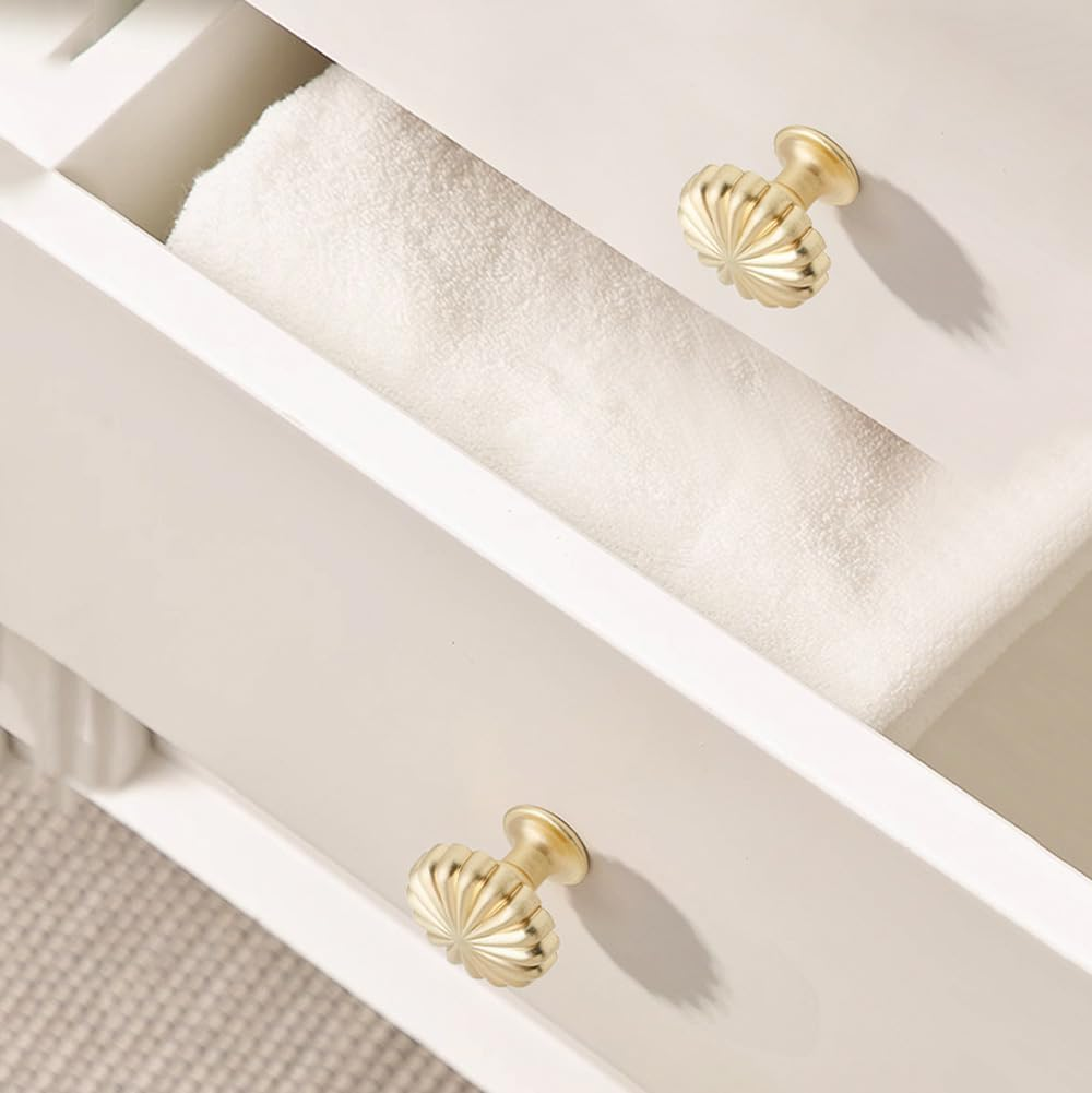 10 Pack Gold Cabinet Knobs 1.18" Brushed Gold Drawer Knobs Zinc Alloy Single Hole Pulls for Dresser 30Mm Flower Cupboard Handles for Kitchen Wardrobe Bathroom Hardware image number 2