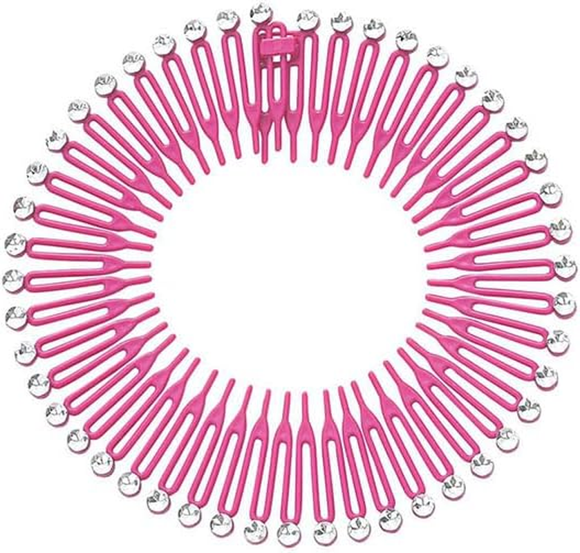 Full Circular Rhinestones Stretch Comb Flexible Circle Combs Hairband Holder Head Band Party Hairdressing Headwear Rose Red - Clear image number 4