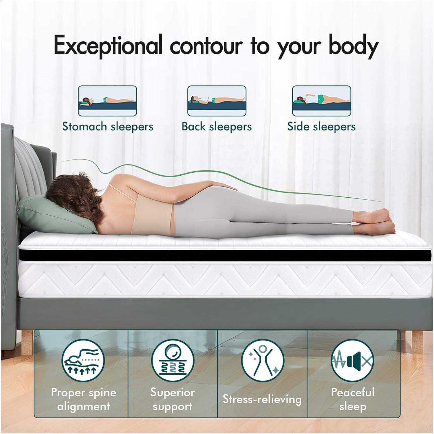 ALFORDSON 17Cm Euro Top Mattress King Single Size, Natalie Series, Pressure Relief Hypoallergenic Memory Foam with Bonnell Spring System, Medium Firm image number 1