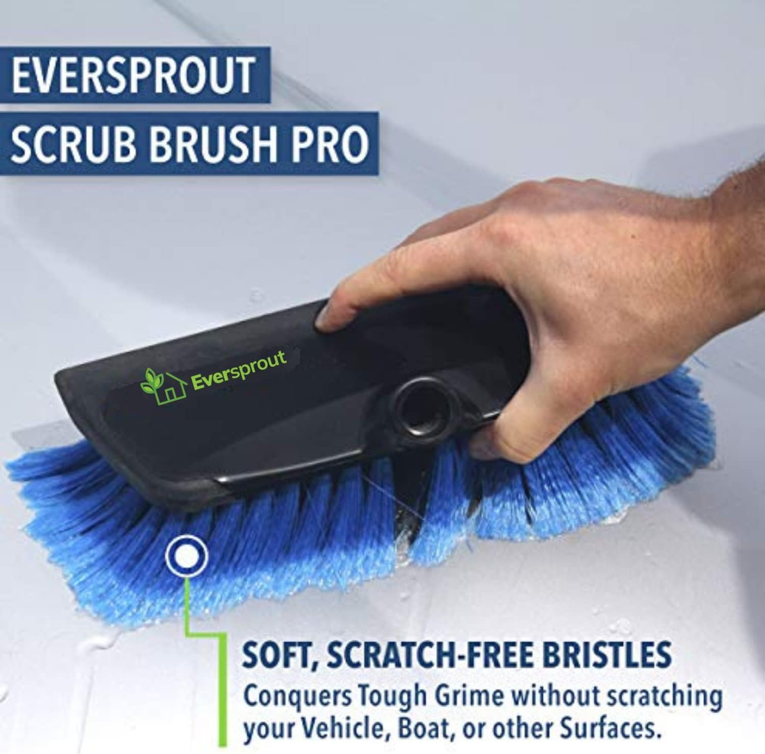 EVERSPROUT 1.5-To-3.5 Foot Scrub Brush (10 Foot Reach) | Built-In Rubber Bumper | Lightweight Extension Pole Handle | Soft Bristles Wash Car, RV, Boat, Solar Panel, Deck, Floor | No Scratch Brush