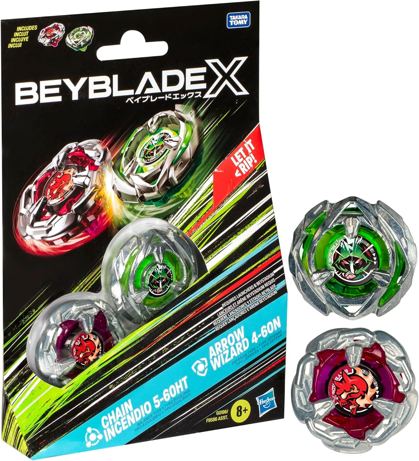 Beyblade X Chain Incendio 5-60HT and Arrow Wizard 4-60N Spinning Top Dual Pack