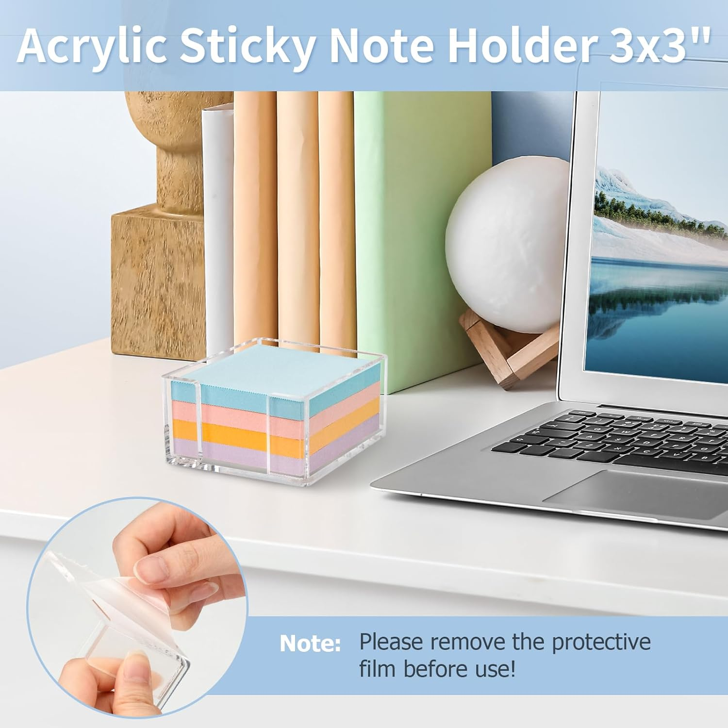 Acrylic Sticky Note Holder, 3 X 3 Crystal Clear Sticky Note Dispenser Acrylic Notepad Holder for School Home Office Desk Organization image number 4