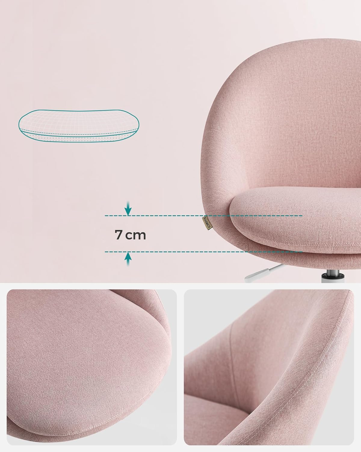 SONGMICS Homeoffice Swivel Chair Office Chair Foam Cover Height Adjustable for Study Bedroom OBG020P01 Pink image number 2