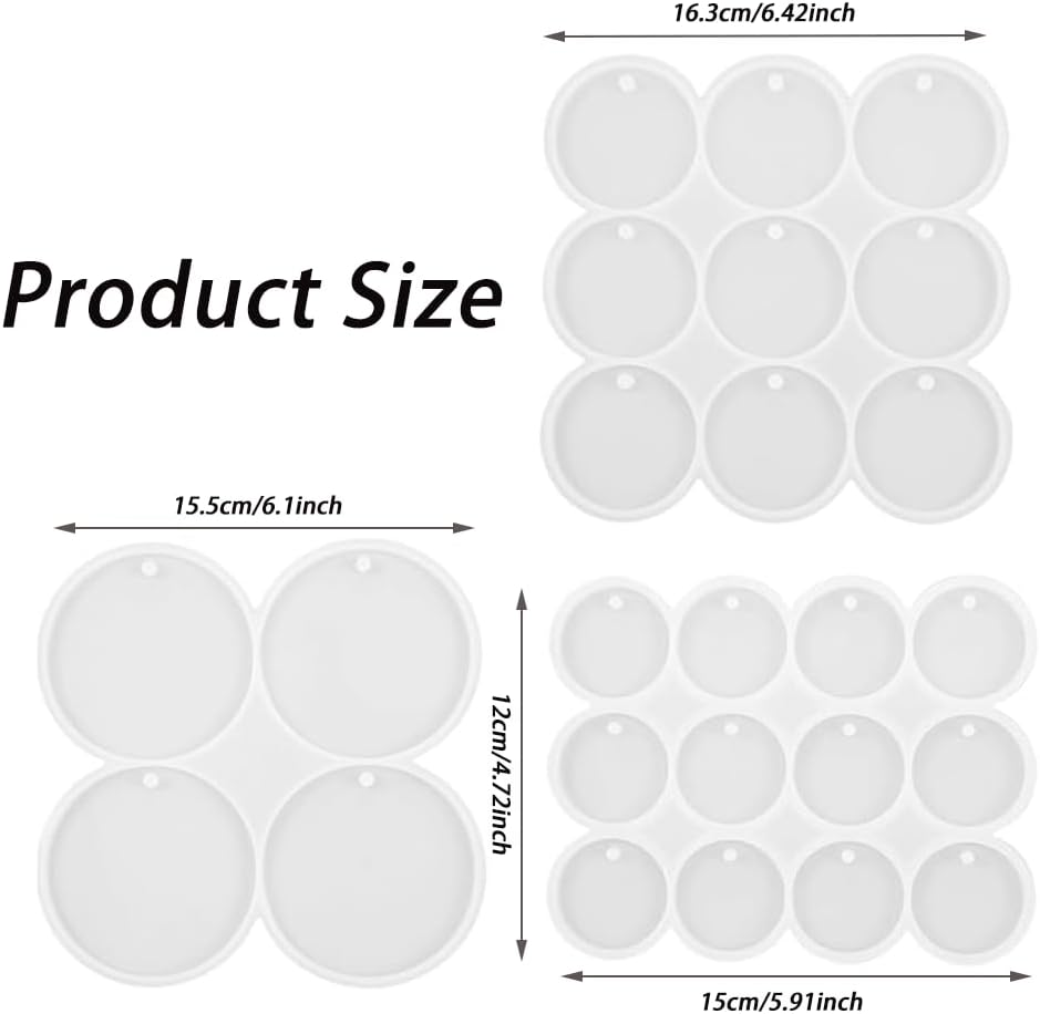 3 Pcs Large+Medium+Small Silicone Circle Molds, with for Keychain, Jewelry Making, Pet Tag, Epoxy Resin Art, round Casting Molds with Hole, DIY Crafts Jewelry Pendant Earring image number 3