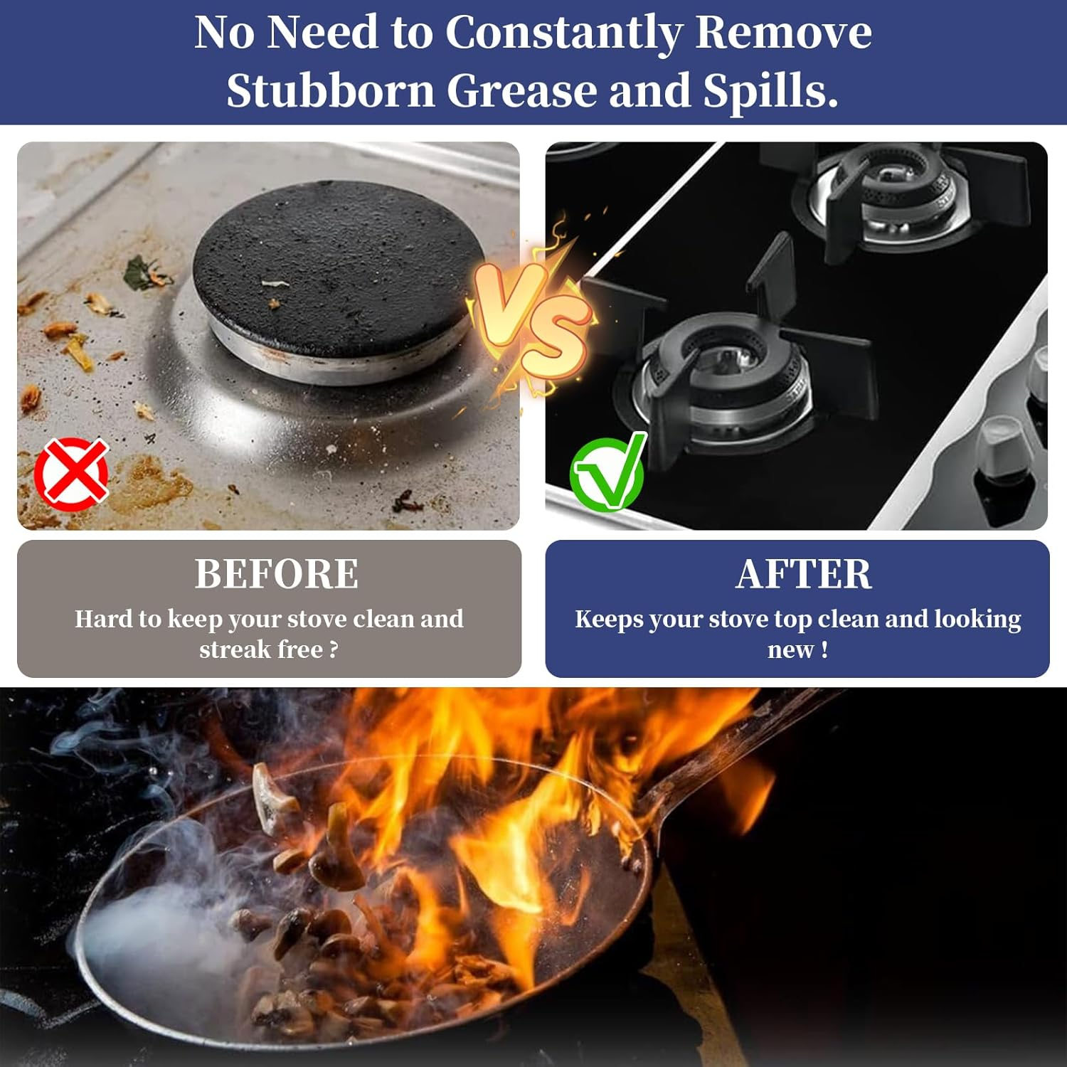 2 Set of 6 Pcs Gas Stove Burner Covers, Universal 5 Holes Gas Stove Protectors, Non-Stick Washable Stove Top Liners, Reusable Heat Resistance Gas Range Mat Fast Clean Liners for Kitchen Cooking (6) image number 6