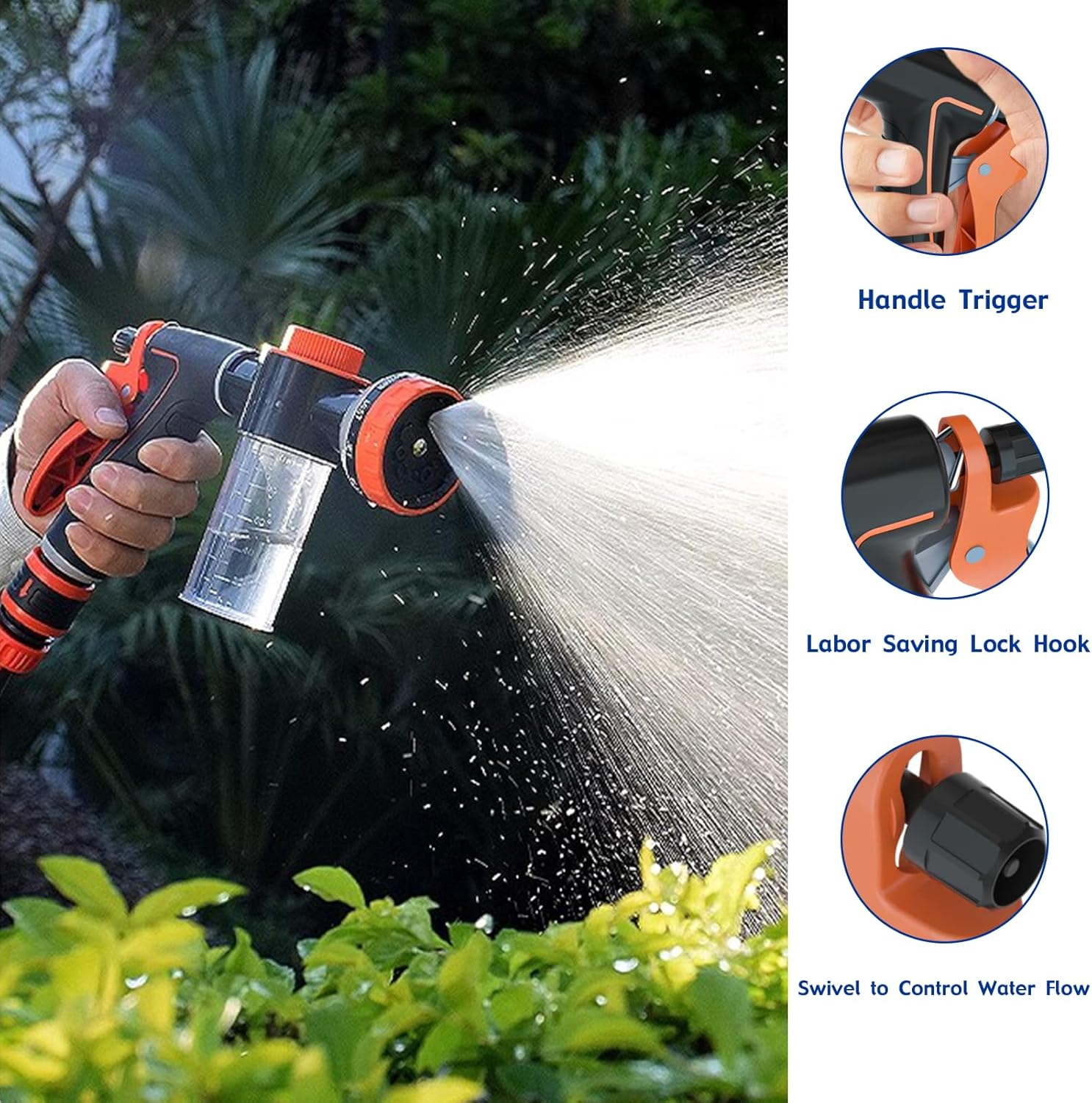 Dog Shower Attachment Sprayer Nozzle with 3/4" GHT Male X 1/2" NPT Male Connector for Garden Hose Wash with Soap Dispenser Hose Shampoo Nozzle for Indoor Outdoor Pet Pup - Silver image number 5