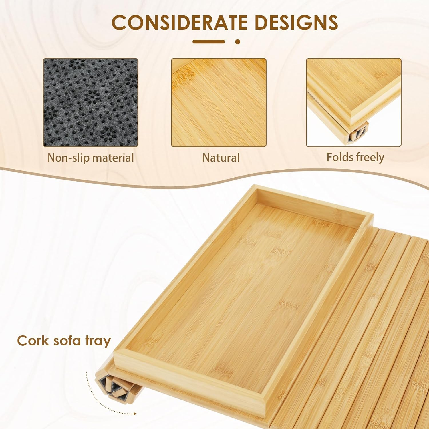 Sofa Arm Tray Table Folding Sofa Armrest Tray Cup Holder Antislip Couch Cup Holder Tray for Sofa Couch image number 3