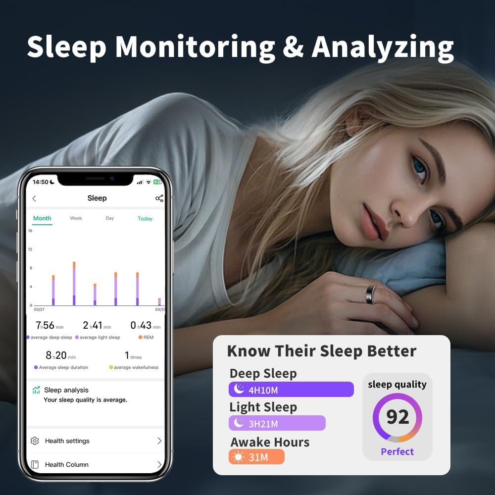 Ceramic Smart Ring | Sleep Exercise Monitor | Health Management | 5-7 Days of Battery Life | Magnetic Charging Case | 8 Sports Modes | 5ATM Waterproof | Android 5.1 & Ios 8.0 | Men & Women (10) image number 2