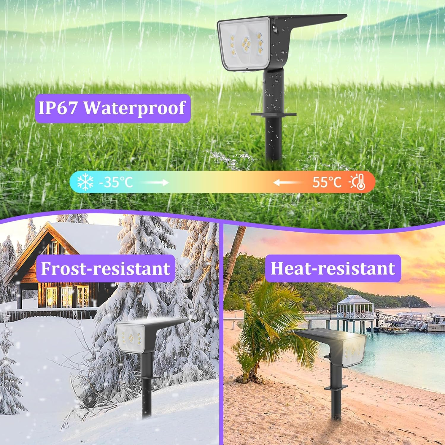 Solar Spot Lights Outdoor: 6 Pack Solar Lights Outdoor IP67 Waterproof, 2 Lighting Modes(Warm Light/Cool White) Garden Solar Spotlights for Landscape Pathway Garden Porch Yard Pool image number 2