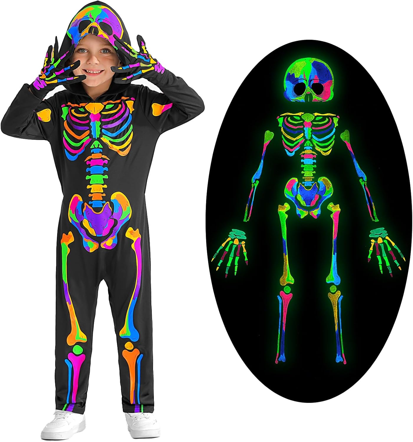Weixinbuy Kids Halloween Skeleton Costumes Toddler Luminous Scary Skull Bones Jumpsuit Glow in the Dark Outfit for Child Baby