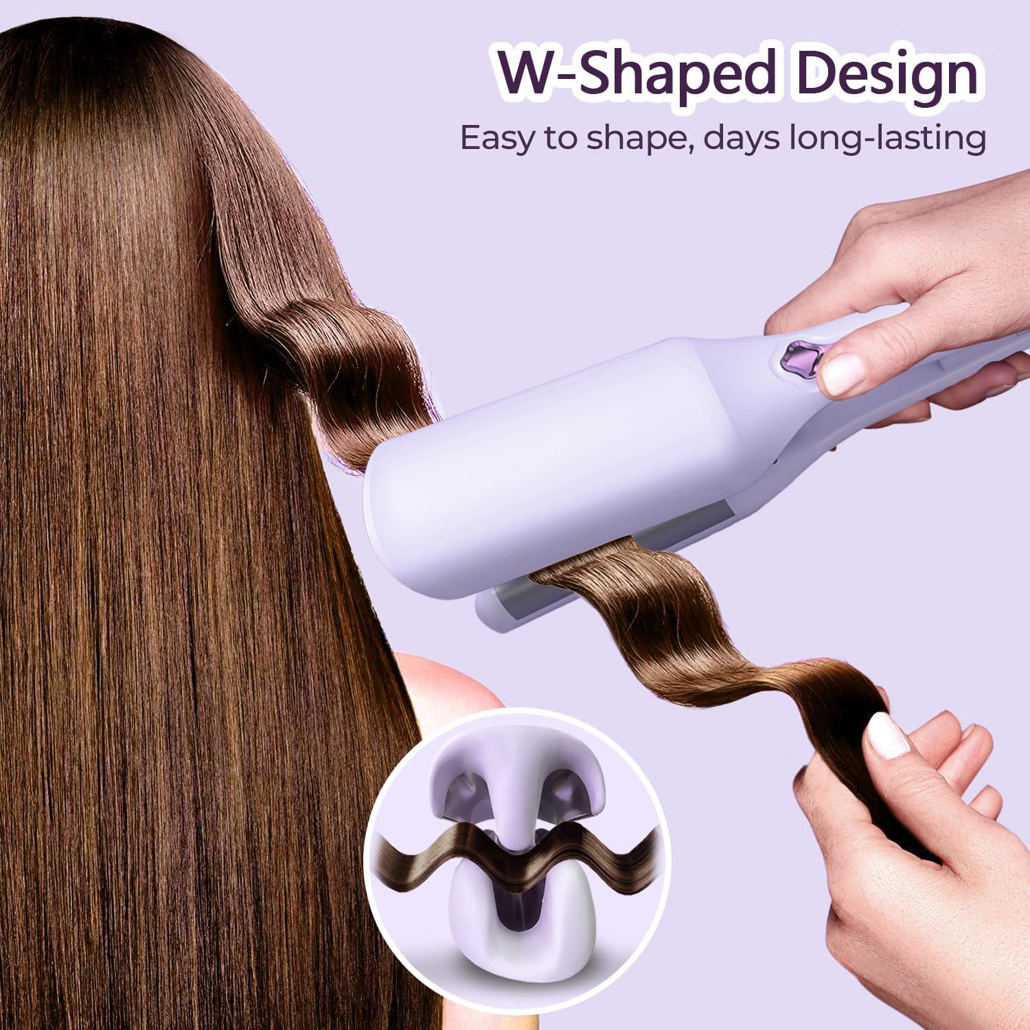 36Mm Curling Iron Hair Crimper Waver - ROVY W Waves Curling Wand, Ionic Deep Waver Hair Curler Tool with Ceramic 3 Barrel for Women, Dual Voltage, Anti-Scald, Easy to Use, 1.42 Inch image number 4