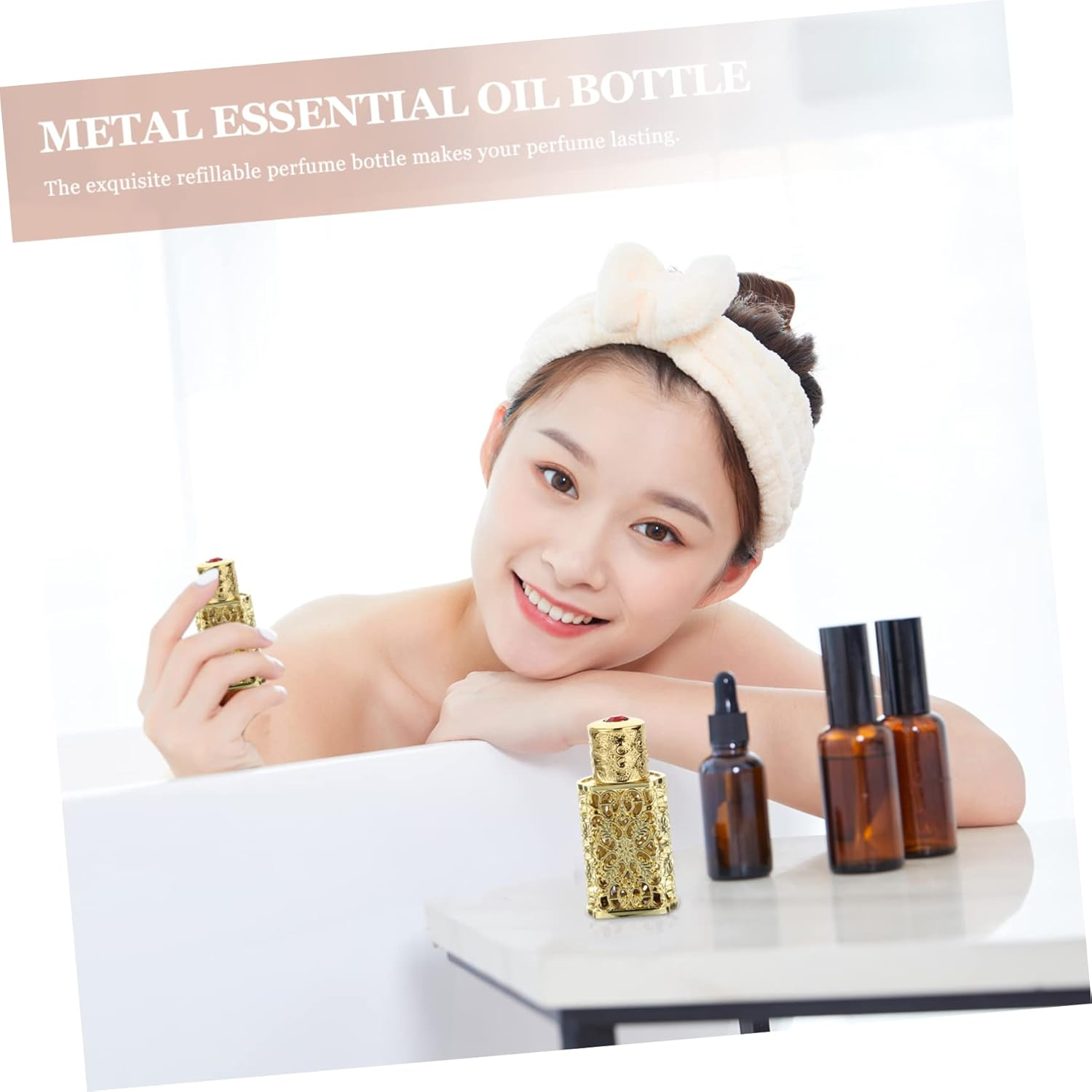 3Ml Hollow Engraved Essential Oil Spray Bottle Leakproof Metal and Glass Dispenser Suitable for Travel and Diy Cosmetics - Dark Brown image number 2