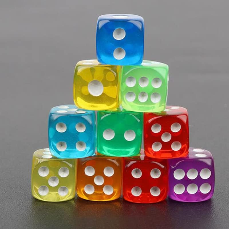 AIMALL 12PCS 6-Sided Transparent Coloured Game Dice &ndash; Bulk Board Game Toy, Multi-Coloured Dice Set for Tabletop Games, Dice Collection, and Play image number 1
