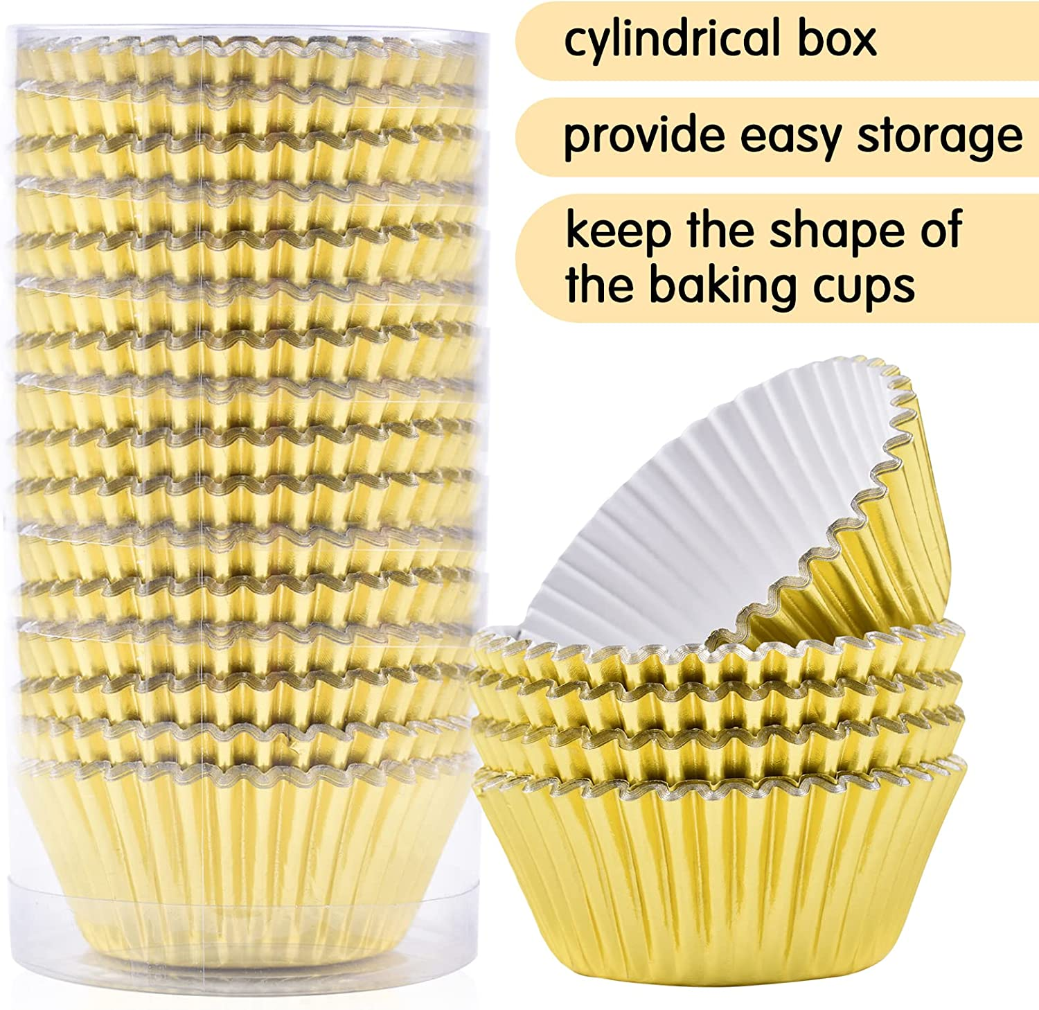 Gold Cupcake Liners, Muffin Liners for Baking, 200 Pcs Greaseproof Cupcake Liners, Standard Size Food Cupcake Papers Baking Cups, Gold Foil Birthday Cupcake Liner for Party image number 3